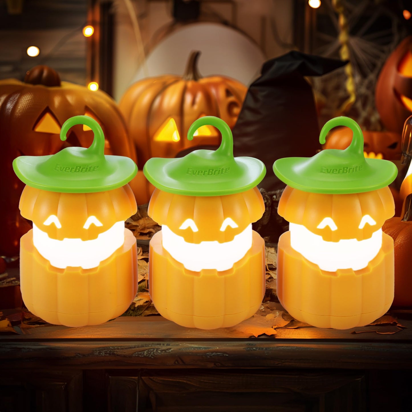 EverBrite 6-Pack Halloween Pumpkin Lantern, Collapsible Jack O Lantern Pumpkins with Lanyard, Halloween Party Favors for Kids, Light up Pumpkin Outdoor for Halloween Party Decoration, Battery Included