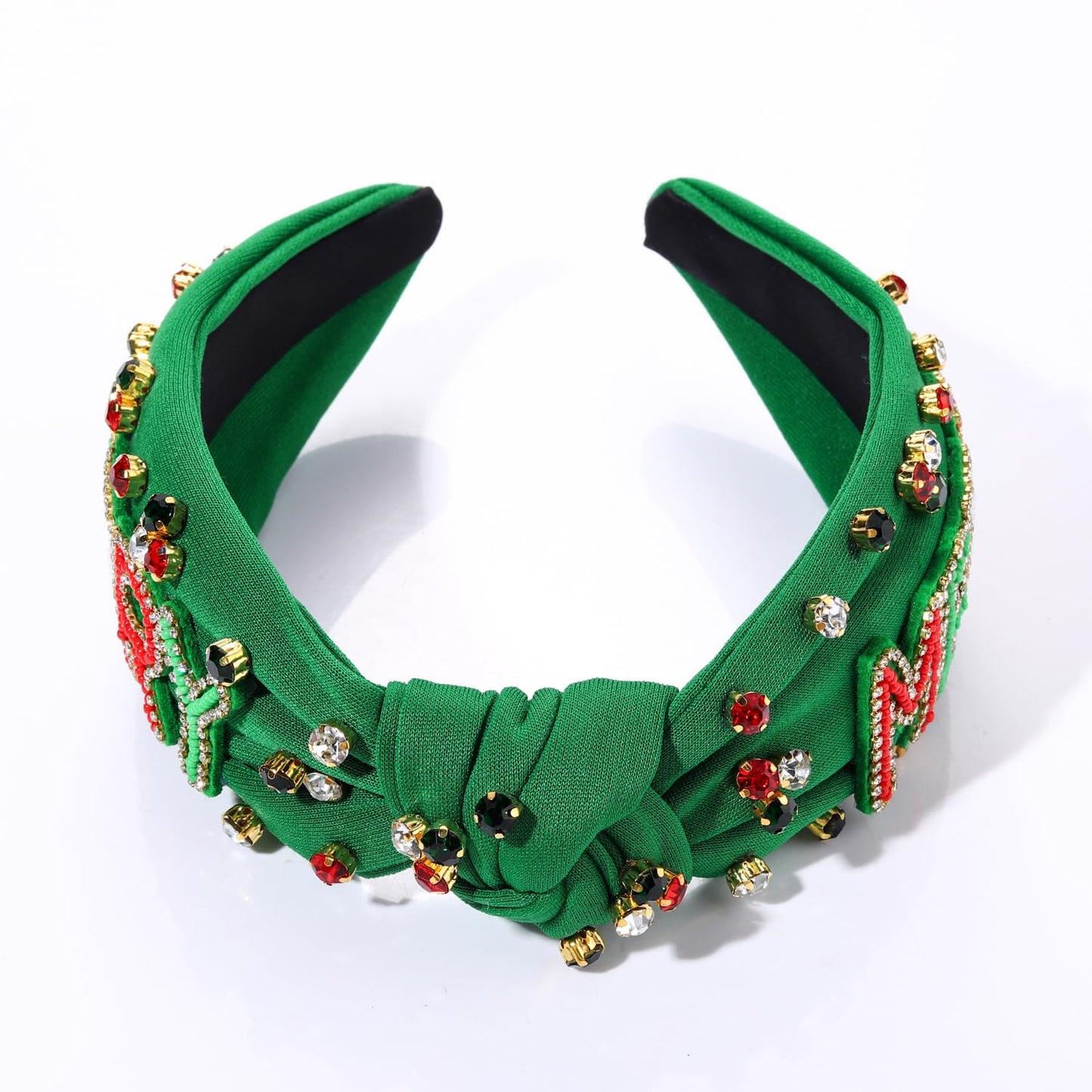 NVENF Jeweled Plaid Headband with Embellished Crystals and Pearls - Knotted Wide Top Knot Hair Accessory for Women, Holiday Outfits & Gifts