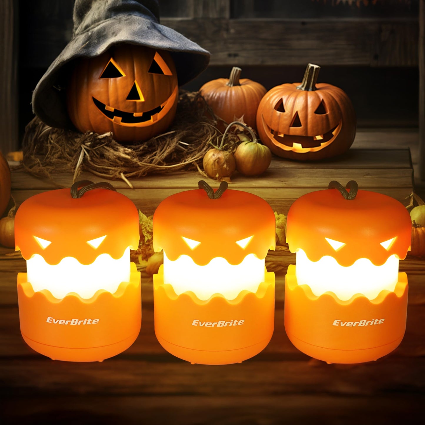 EverBrite 6-Pack Halloween Pumpkin Lantern, Collapsible Jack O Lantern Pumpkins with Lanyard, Halloween Party Favors for Kids, Light up Pumpkin Outdoor for Halloween Party Decoration, Battery Included