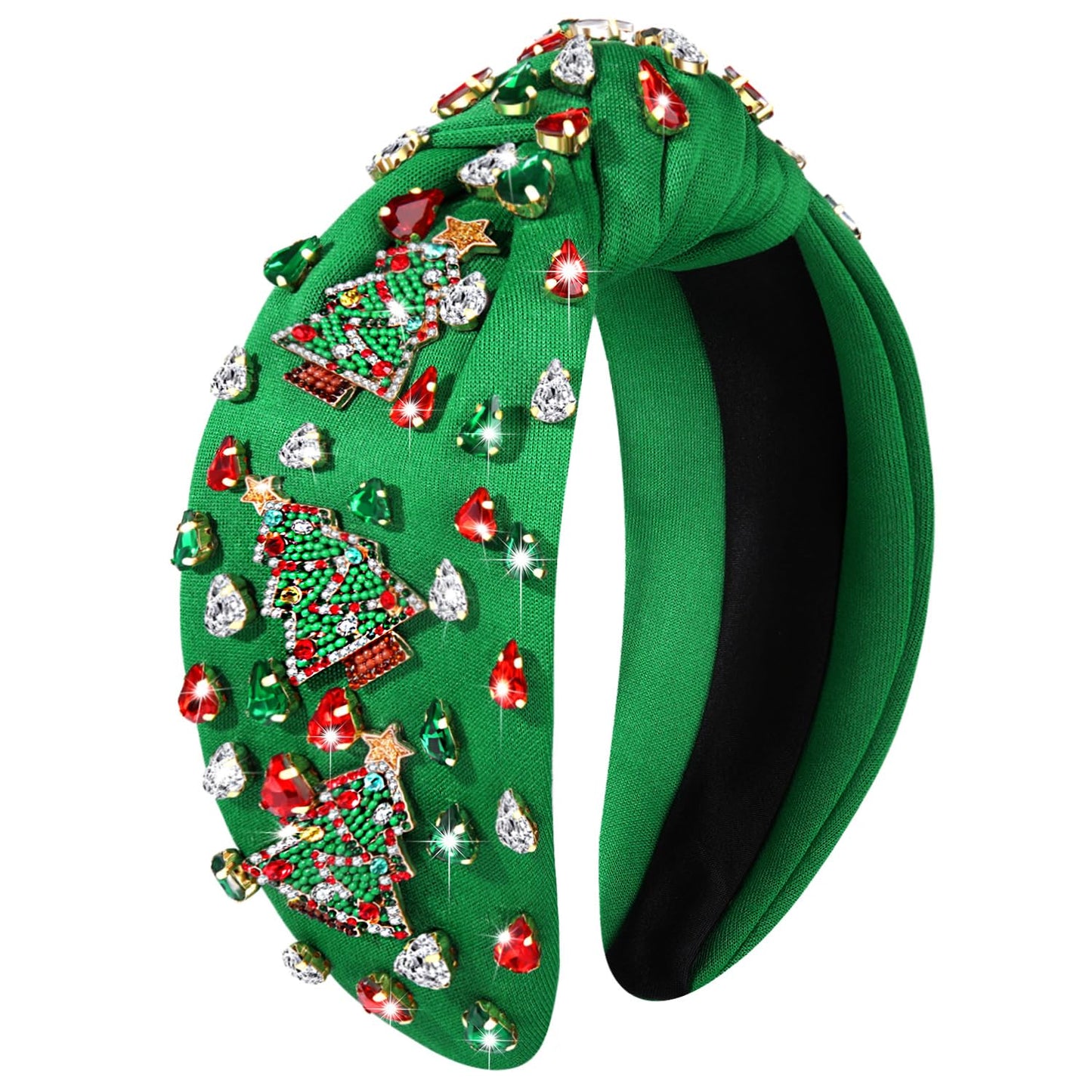 NVENF Jeweled Plaid Headband with Embellished Crystals and Pearls - Knotted Wide Top Knot Hair Accessory for Women, Holiday Outfits & Gifts