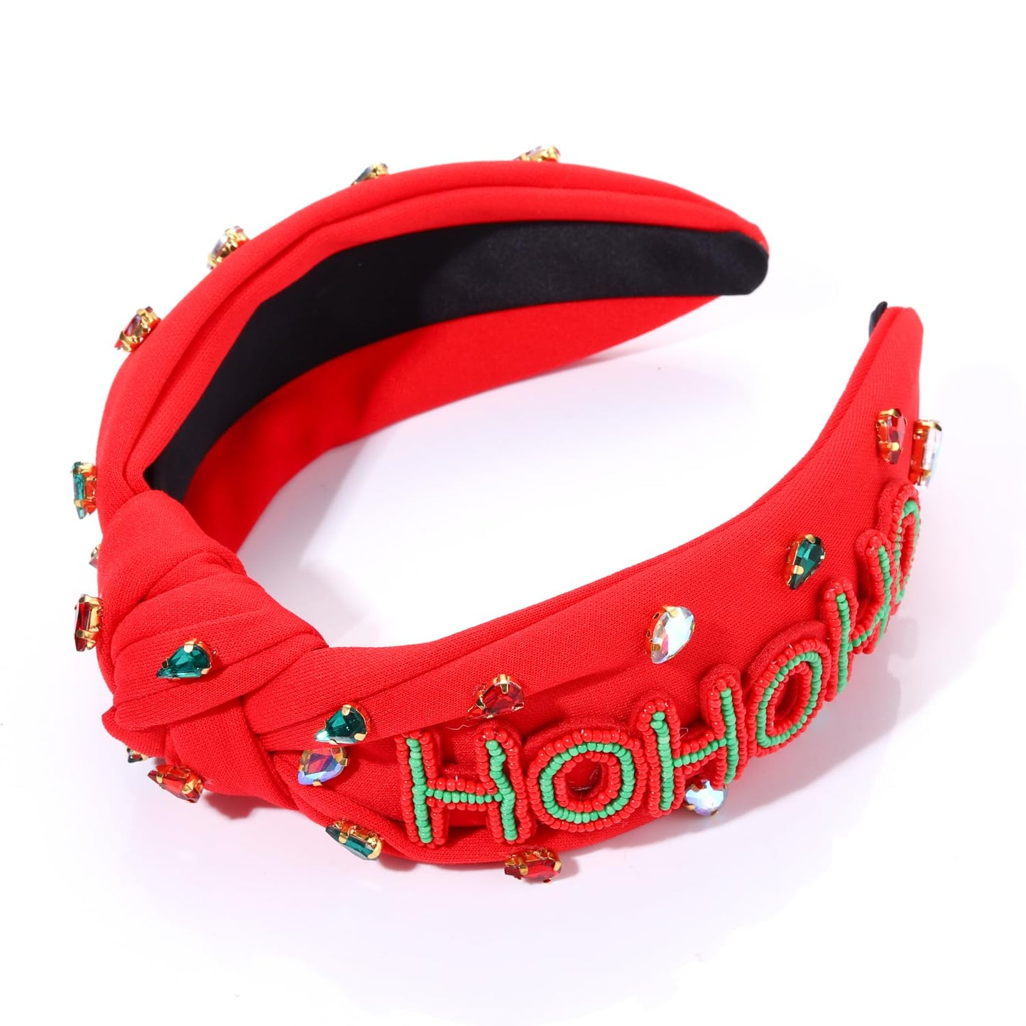 NVENF Jeweled Plaid Headband with Embellished Crystals and Pearls - Knotted Wide Top Knot Hair Accessory for Women, Holiday Outfits & Gifts