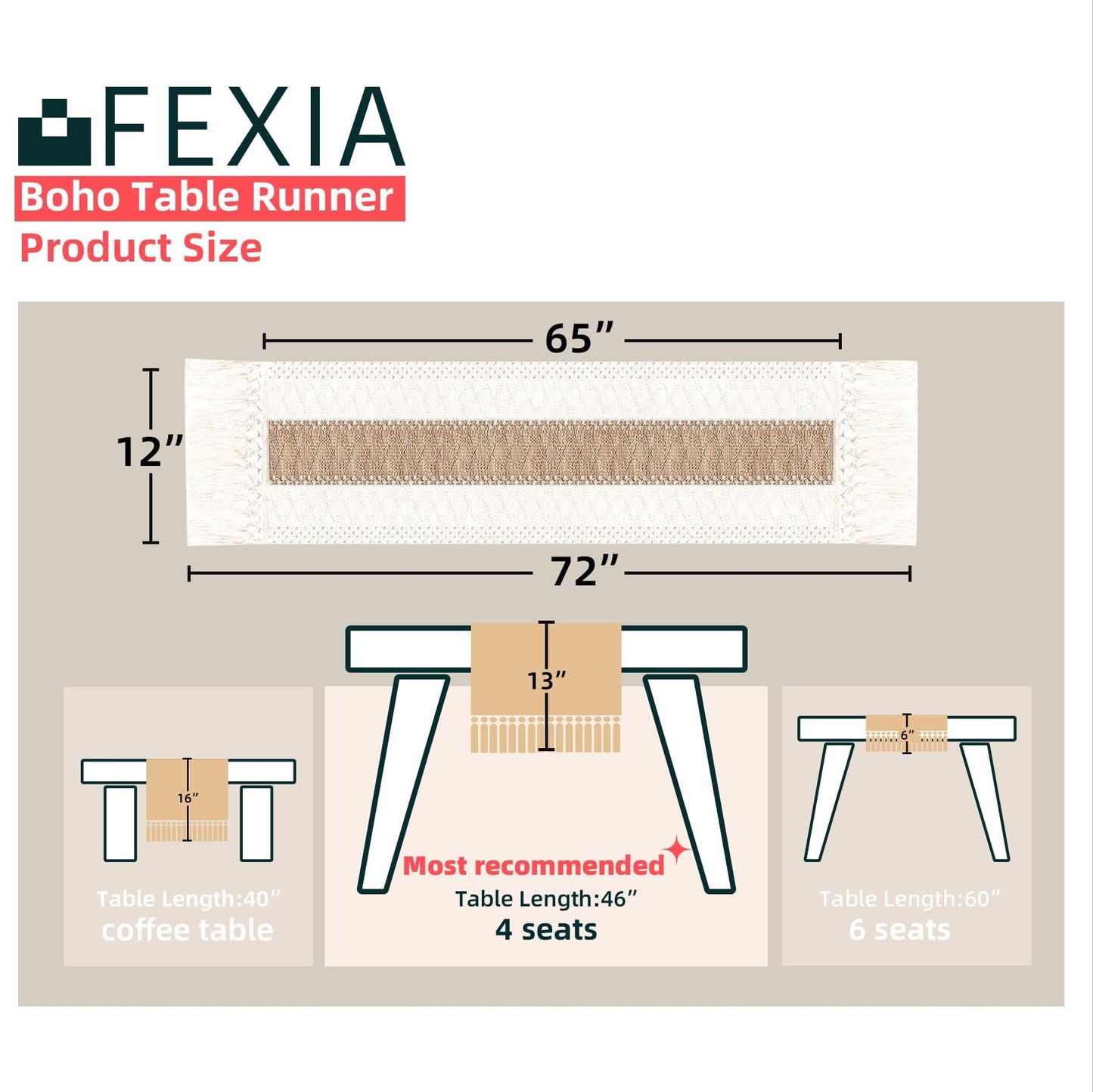 FEXIA Thanksgiving Table Runner for Home Decor with Tassels 72 Inches Long Farmhouse Rustic Boho Table Runner Macrame Burlap Fall Table Decoration for Living Room Bridal Shower(12x72 Inches)