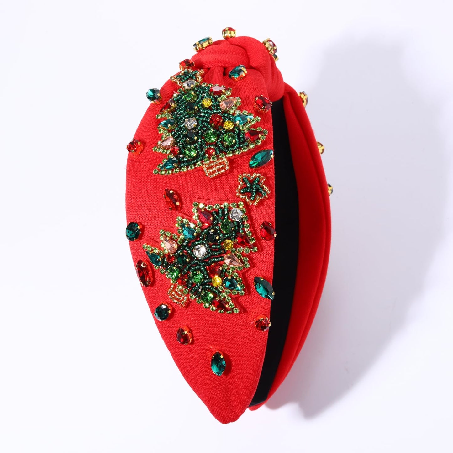 NVENF Jeweled Plaid Headband with Embellished Crystals and Pearls - Knotted Wide Top Knot Hair Accessory for Women, Holiday Outfits & Gifts