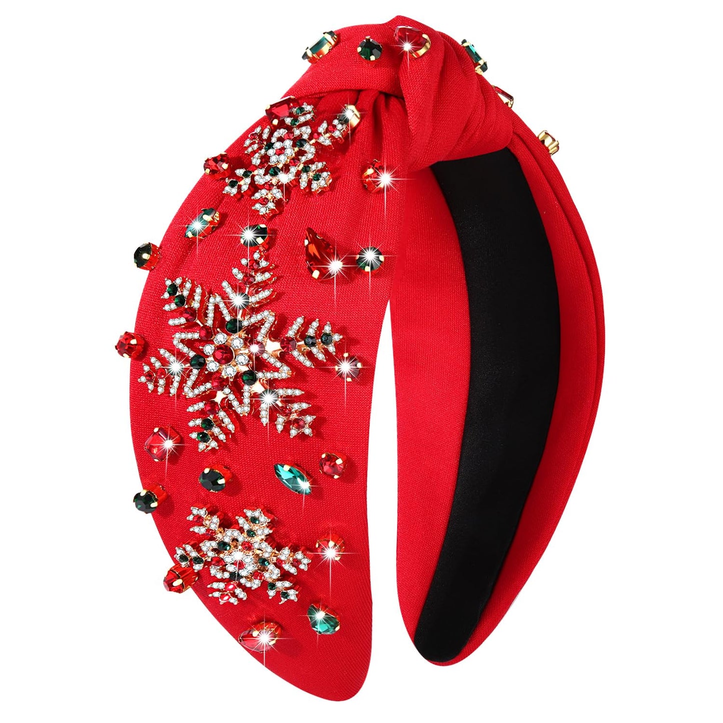 NVENF Jeweled Plaid Headband with Embellished Crystals and Pearls - Knotted Wide Top Knot Hair Accessory for Women, Holiday Outfits & Gifts