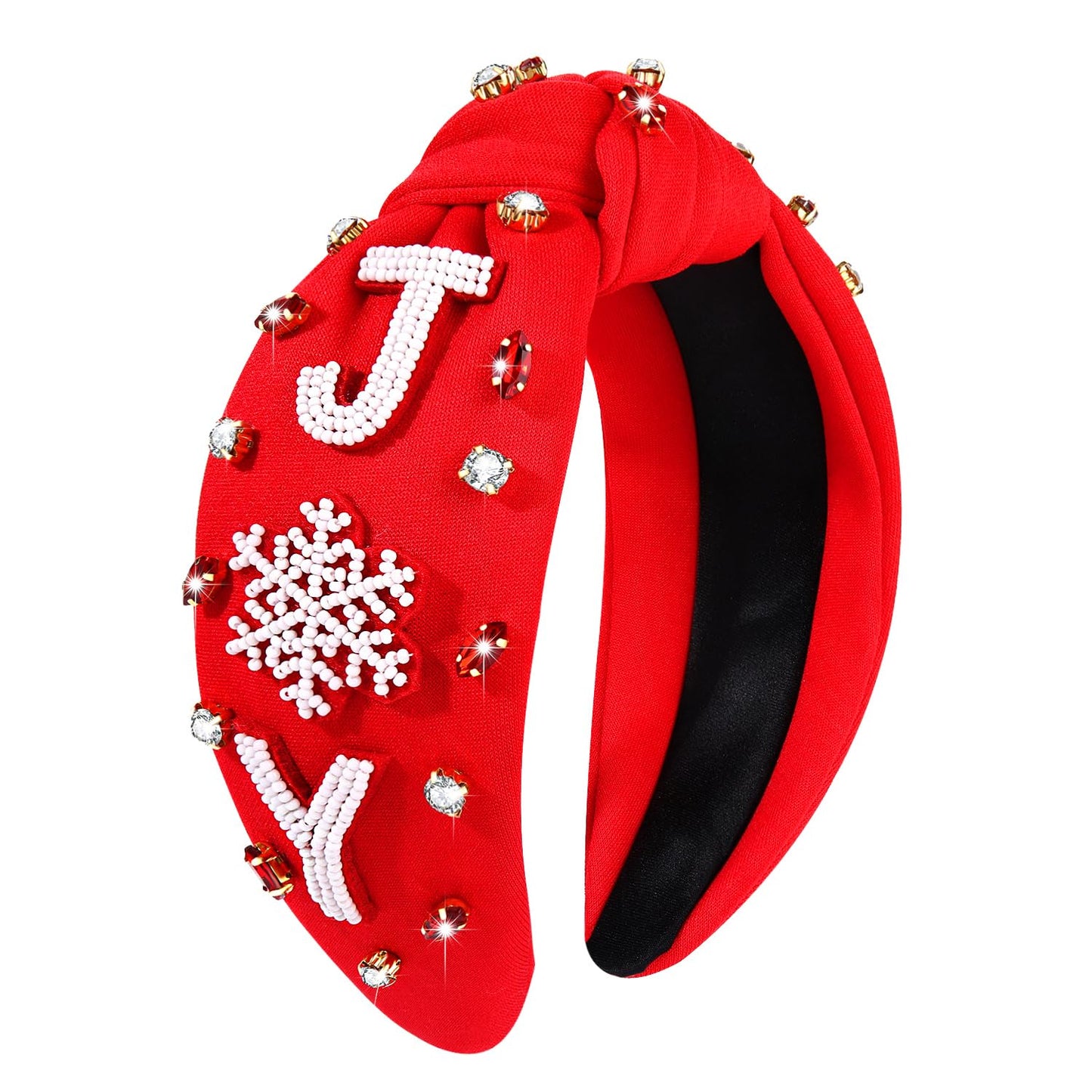 NVENF Jeweled Plaid Headband with Embellished Crystals and Pearls - Knotted Wide Top Knot Hair Accessory for Women, Holiday Outfits & Gifts