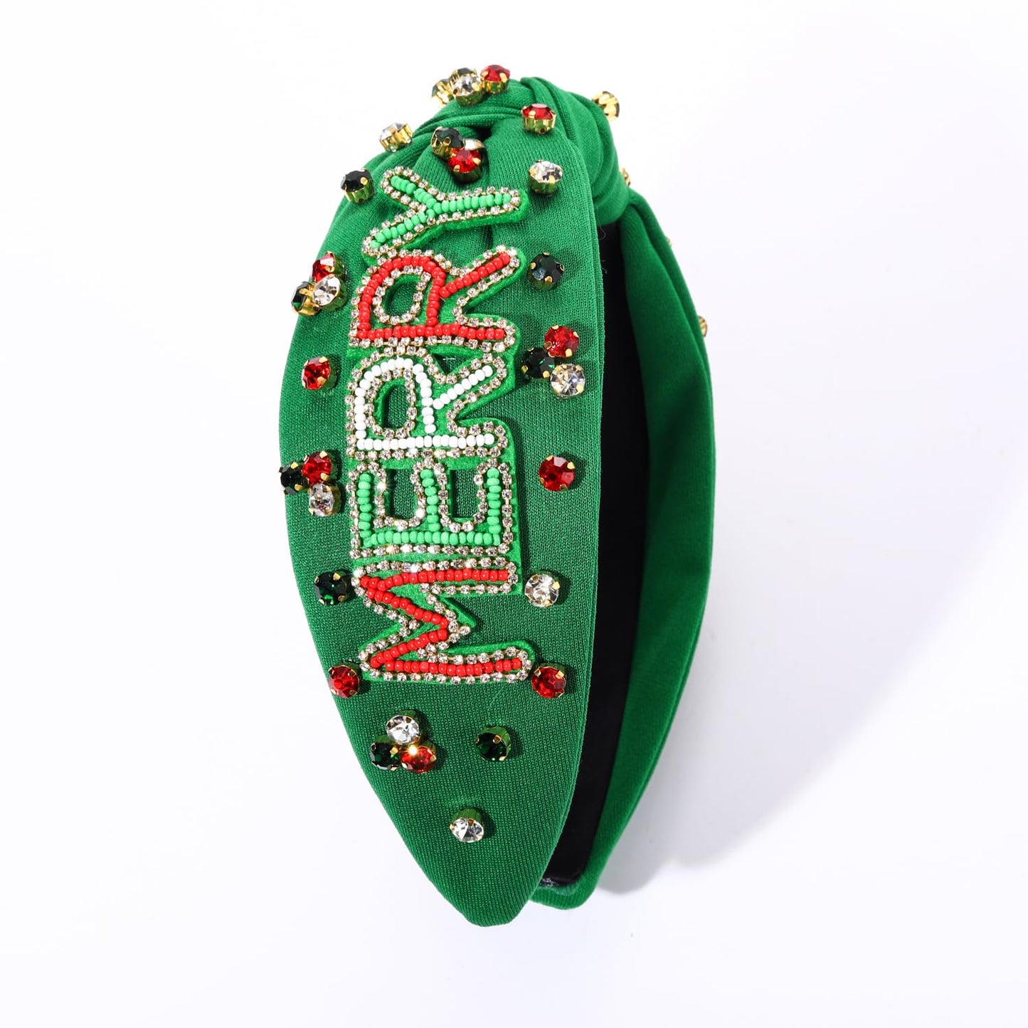 NVENF Jeweled Plaid Headband with Embellished Crystals and Pearls - Knotted Wide Top Knot Hair Accessory for Women, Holiday Outfits & Gifts