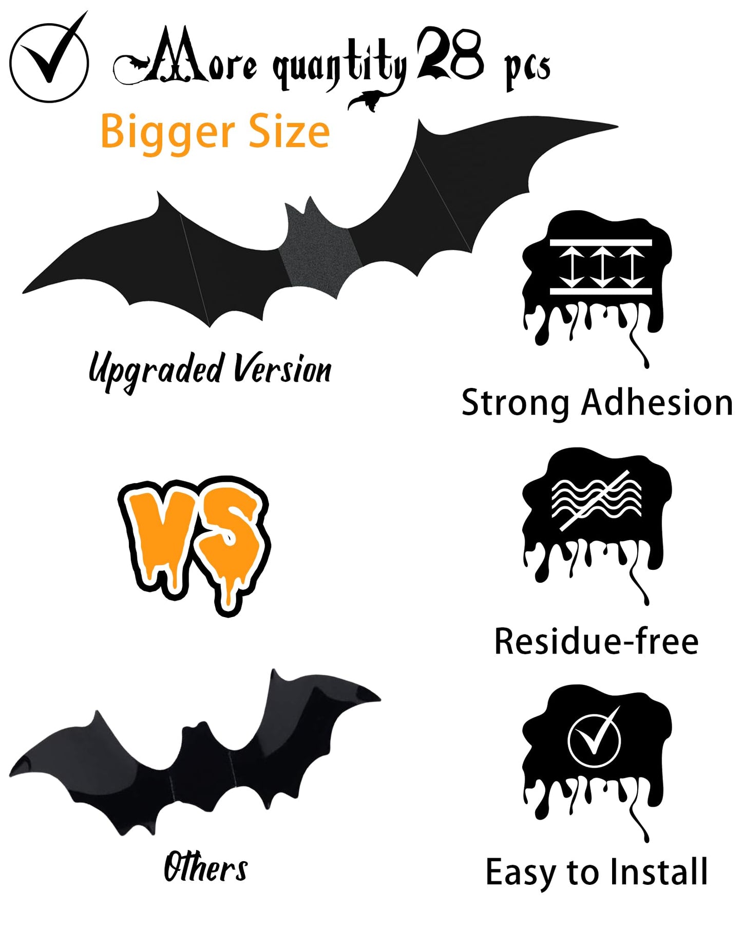 120 Pcs Halloween Decorations 3D Bats Decor, 4 Sizes Scary Halloween Decor Indoor Bat Stickers Halloween Decorations for Bedroom Bathroom Door Wall Decor Halloween Party Decorations