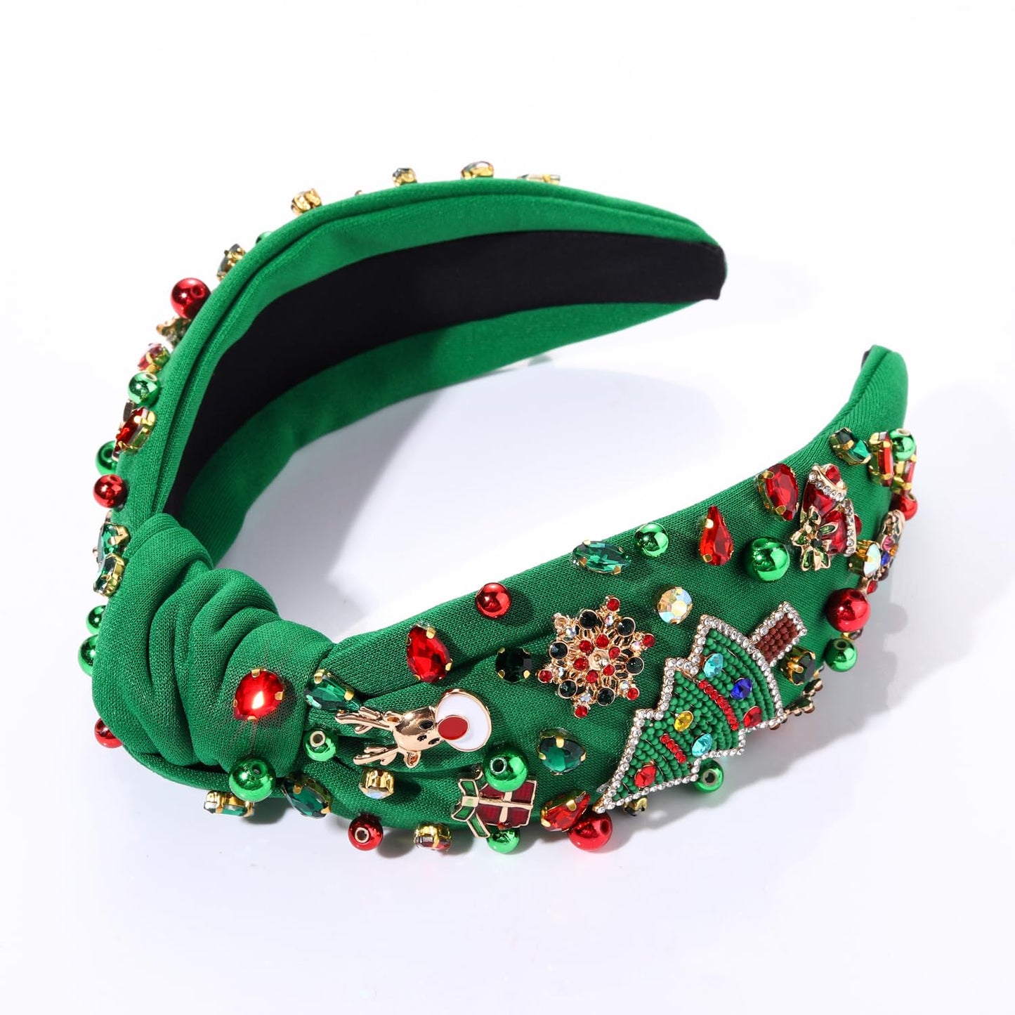 NVENF Jeweled Plaid Headband with Embellished Crystals and Pearls - Knotted Wide Top Knot Hair Accessory for Women, Holiday Outfits & Gifts