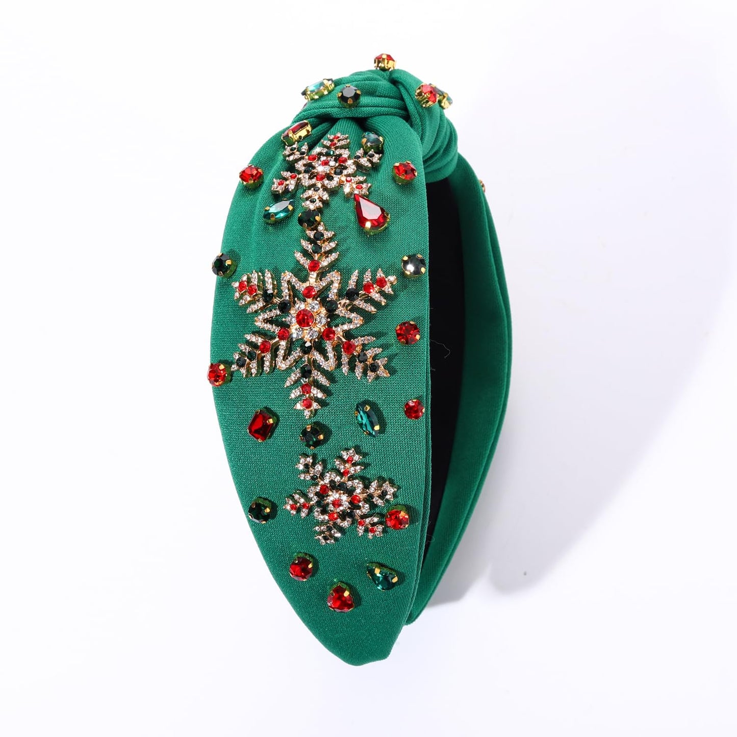NVENF Jeweled Plaid Headband with Embellished Crystals and Pearls - Knotted Wide Top Knot Hair Accessory for Women, Holiday Outfits & Gifts