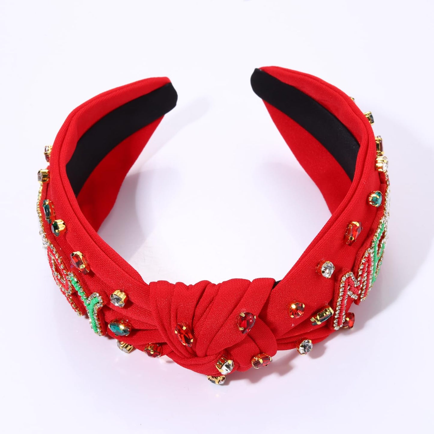 NVENF Jeweled Plaid Headband with Embellished Crystals and Pearls - Knotted Wide Top Knot Hair Accessory for Women, Holiday Outfits & Gifts