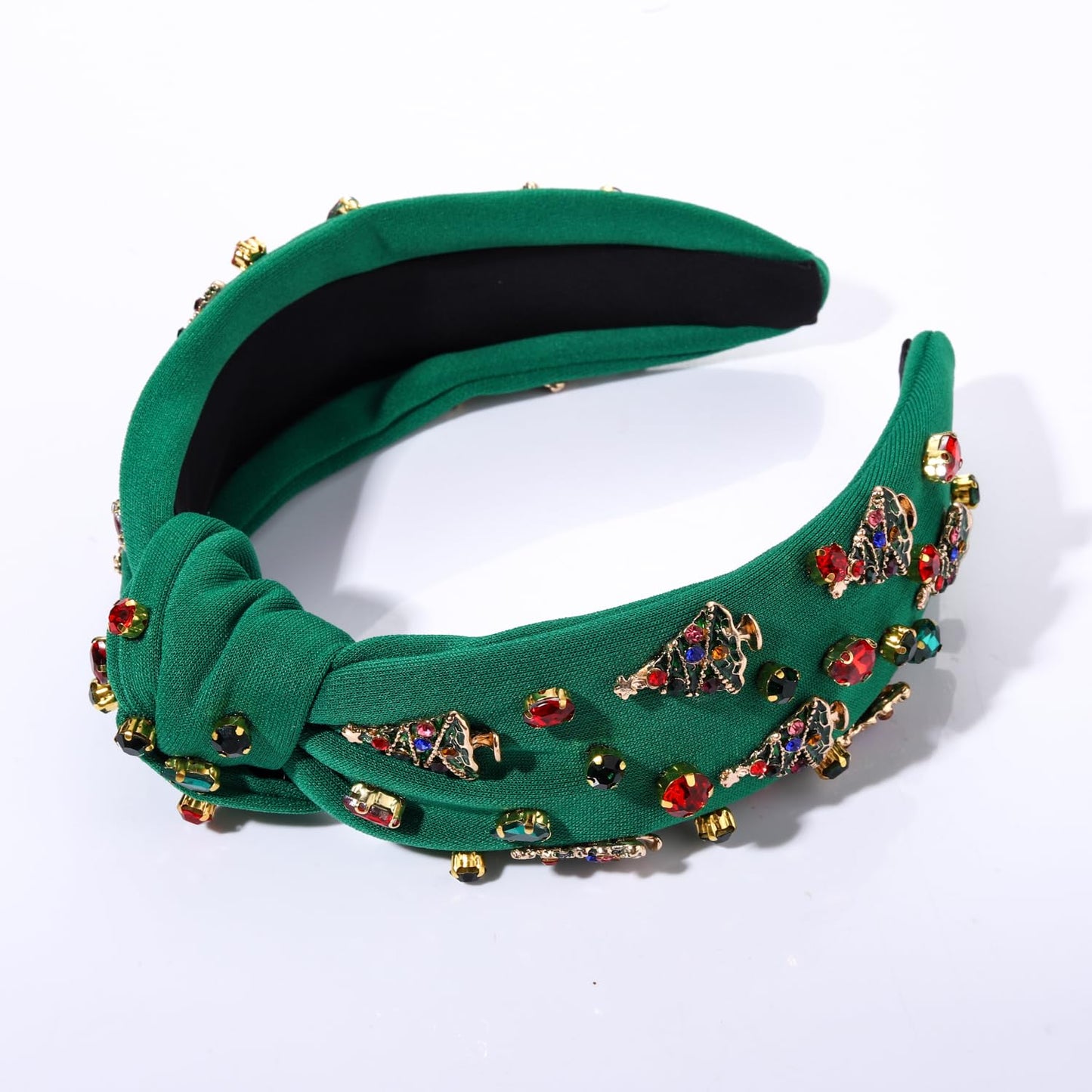 NVENF Jeweled Plaid Headband with Embellished Crystals and Pearls - Knotted Wide Top Knot Hair Accessory for Women, Holiday Outfits & Gifts
