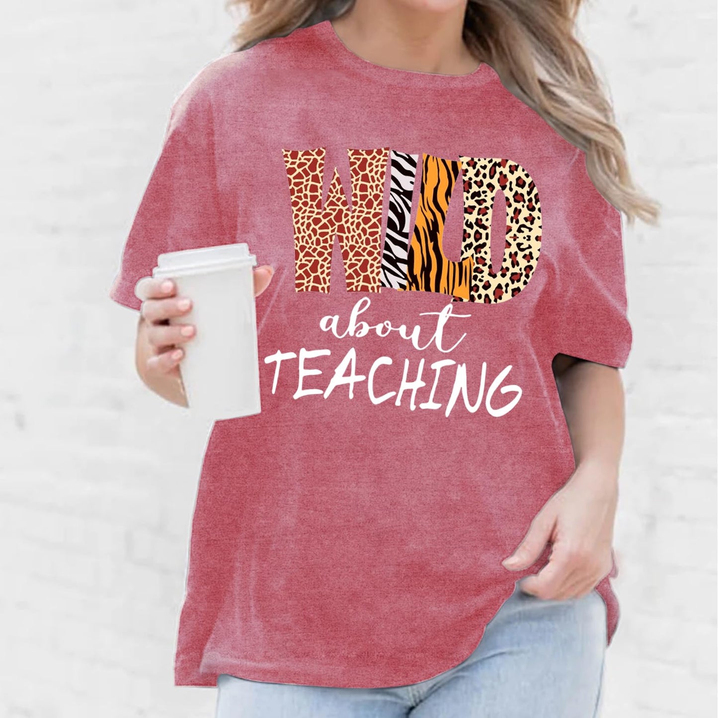 Womens Teacher Shirts Wild About Teaching Leopard Print T-Shirt Teacher Life Tee Top