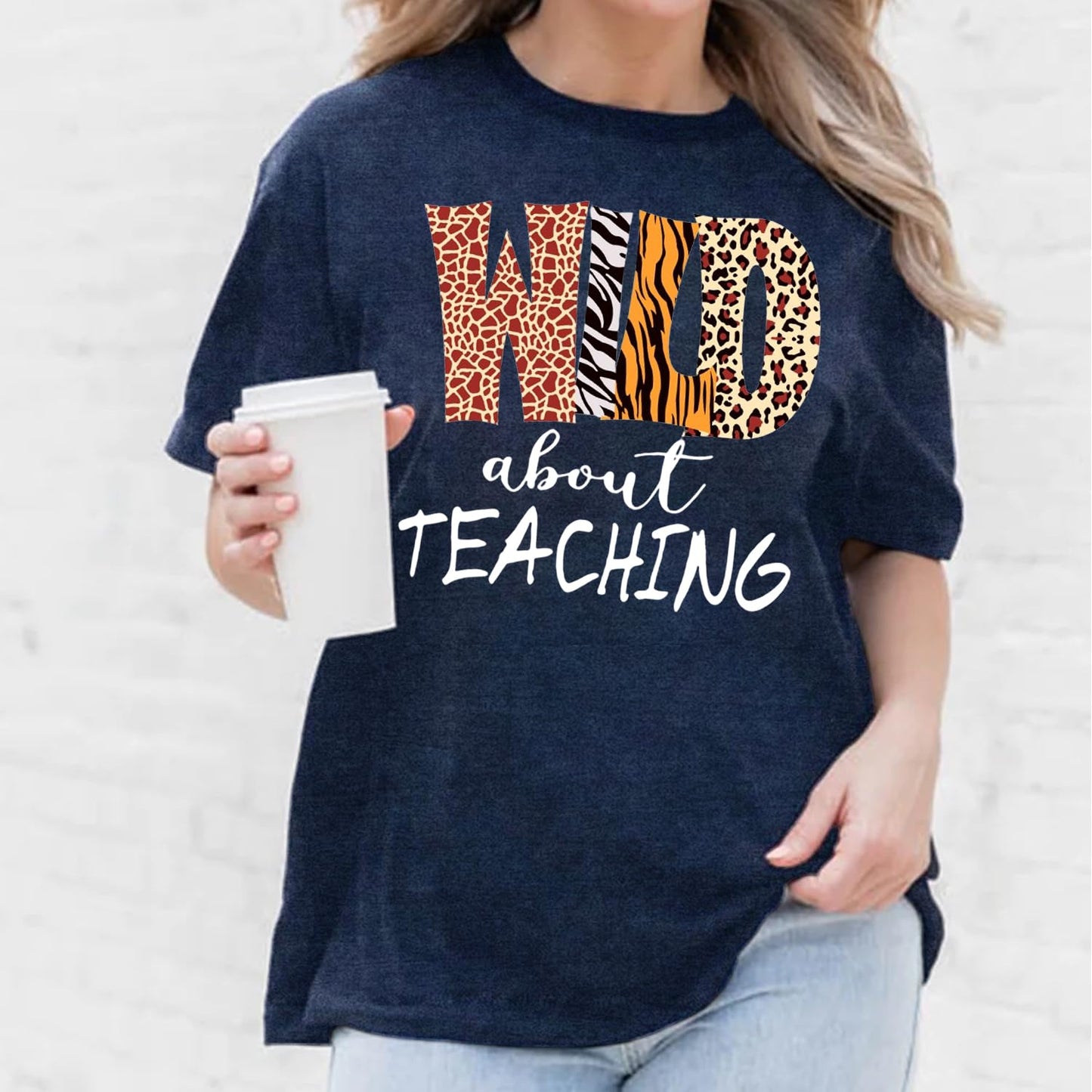 Womens Teacher Shirts Wild About Teaching Leopard Print T-Shirt Teacher Life Tee Top