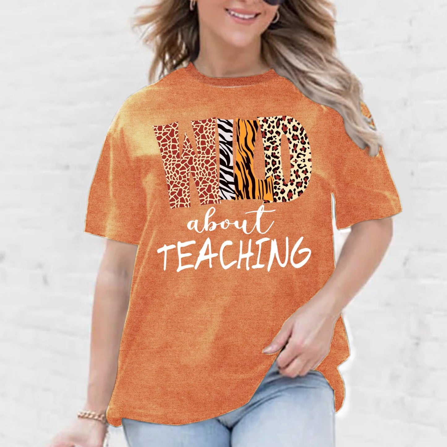 Womens Teacher Shirts Wild About Teaching Leopard Print T-Shirt Teacher Life Tee Top