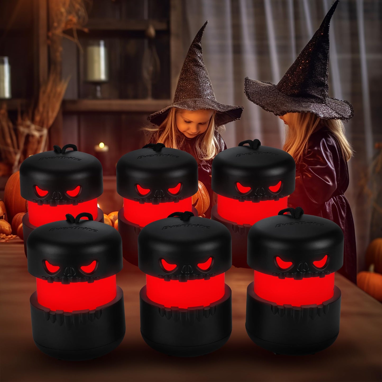 EverBrite 6-Pack Halloween Pumpkin Lantern, Collapsible Jack O Lantern Pumpkins with Lanyard, Halloween Party Favors for Kids, Light up Pumpkin Outdoor for Halloween Party Decoration, Battery Included