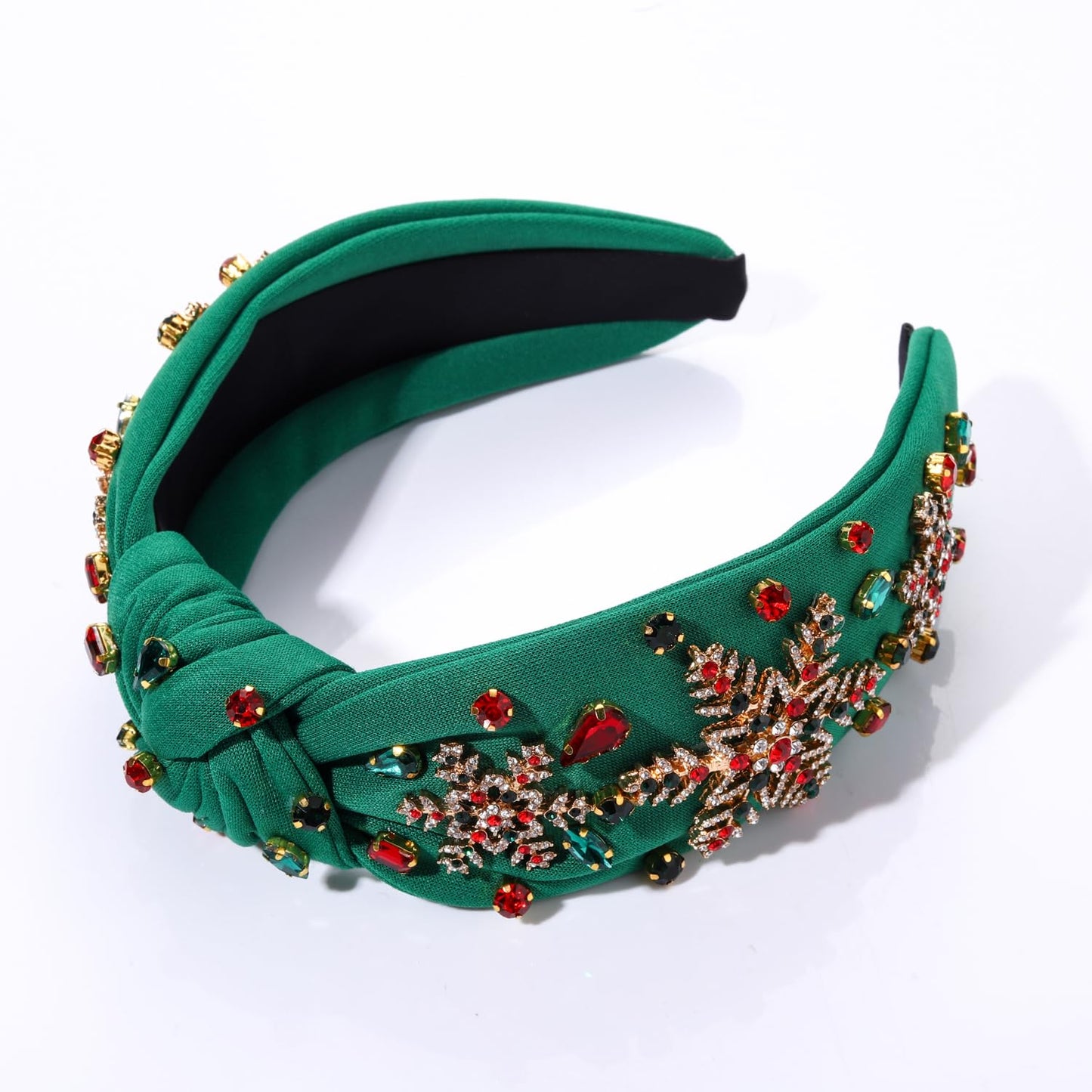 NVENF Jeweled Plaid Headband with Embellished Crystals and Pearls - Knotted Wide Top Knot Hair Accessory for Women, Holiday Outfits & Gifts