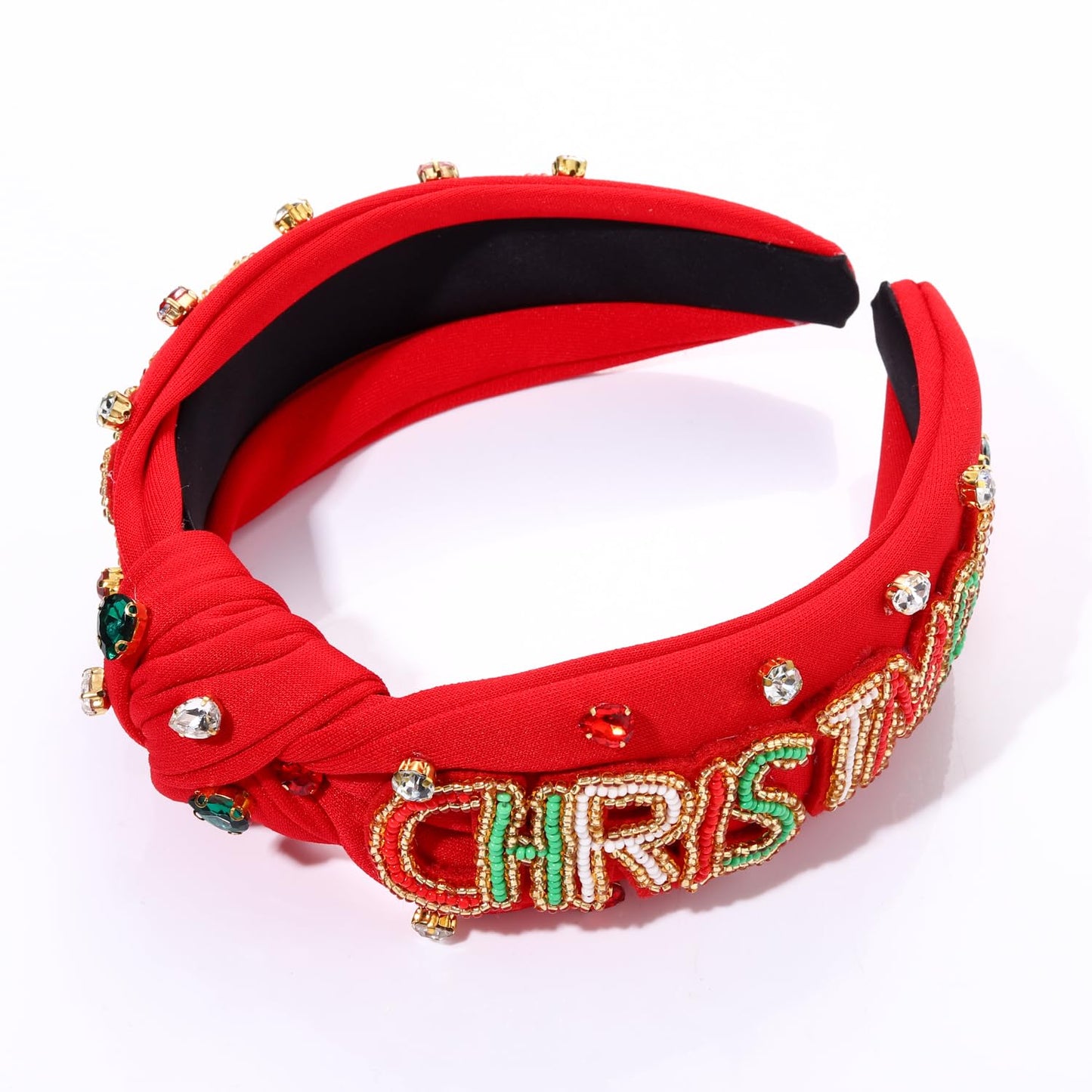 NVENF Jeweled Plaid Headband with Embellished Crystals and Pearls - Knotted Wide Top Knot Hair Accessory for Women, Holiday Outfits & Gifts