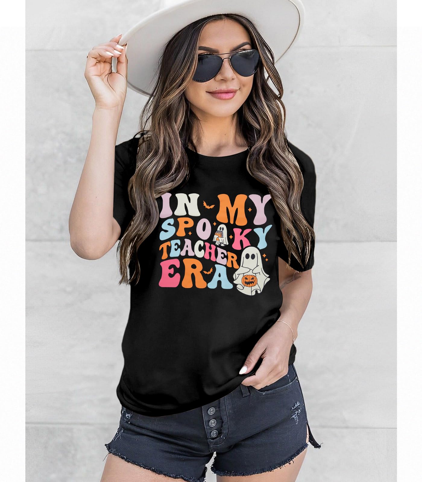 Halloween Teacher Shirt Women Spooky Teacher T-Shirt Teacher Life Tee Halloween Season Long Sleeve Tops
