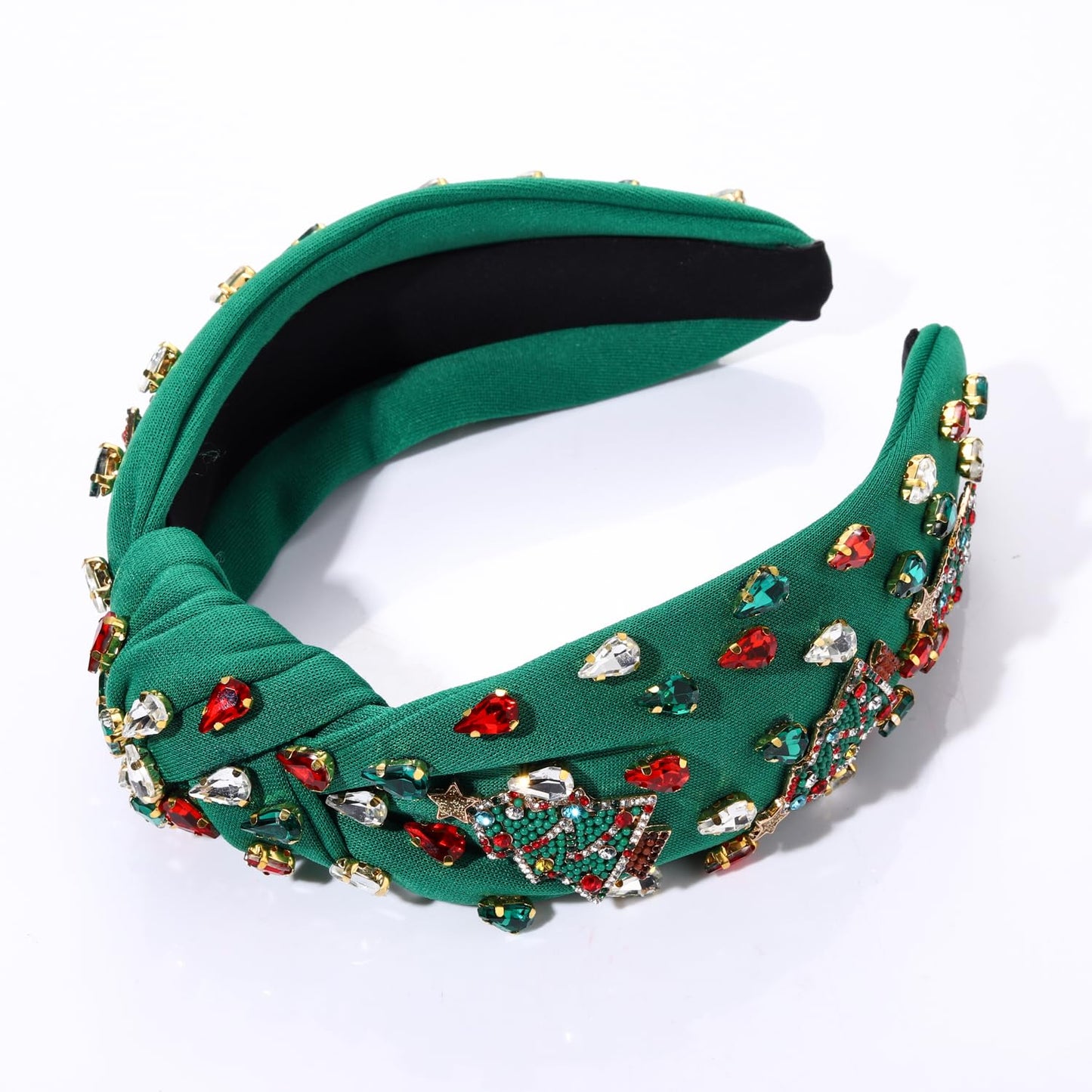 NVENF Jeweled Plaid Headband with Embellished Crystals and Pearls - Knotted Wide Top Knot Hair Accessory for Women, Holiday Outfits & Gifts