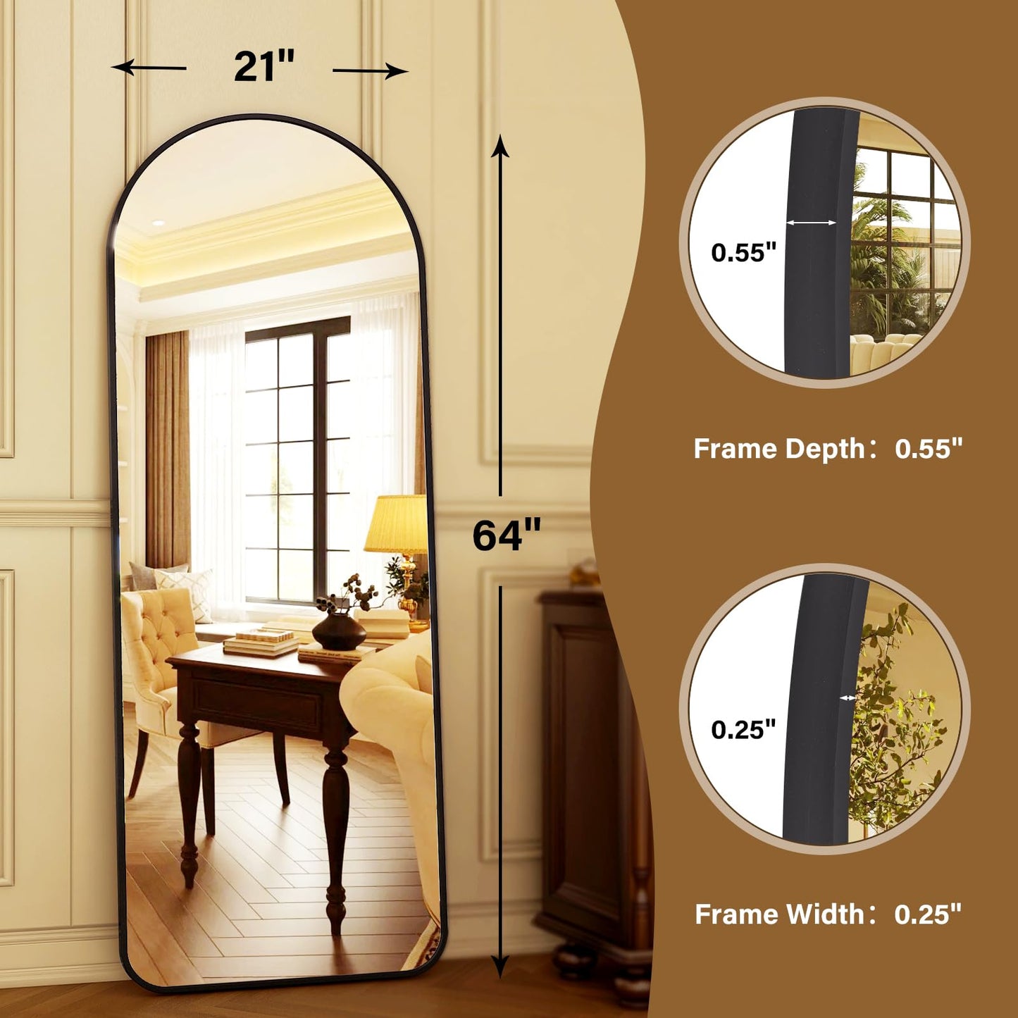 HARRITPURE 64"x21" Arched Full Length Mirror Free Standing Leaning Mirror Hanging Mounted Mirror Aluminum Frame Modern Simple Home Decor for Living Room Bedroom Cloakroom, Gold