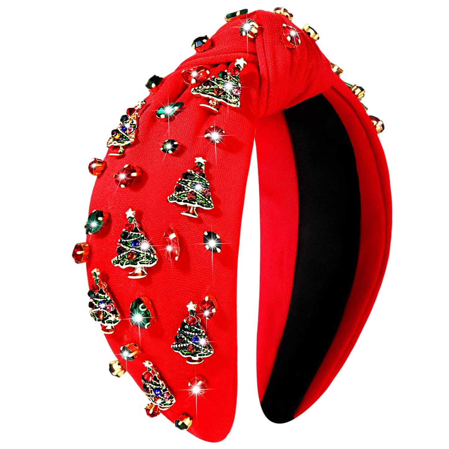 NVENF Jeweled Plaid Headband with Embellished Crystals and Pearls - Knotted Wide Top Knot Hair Accessory for Women, Holiday Outfits & Gifts