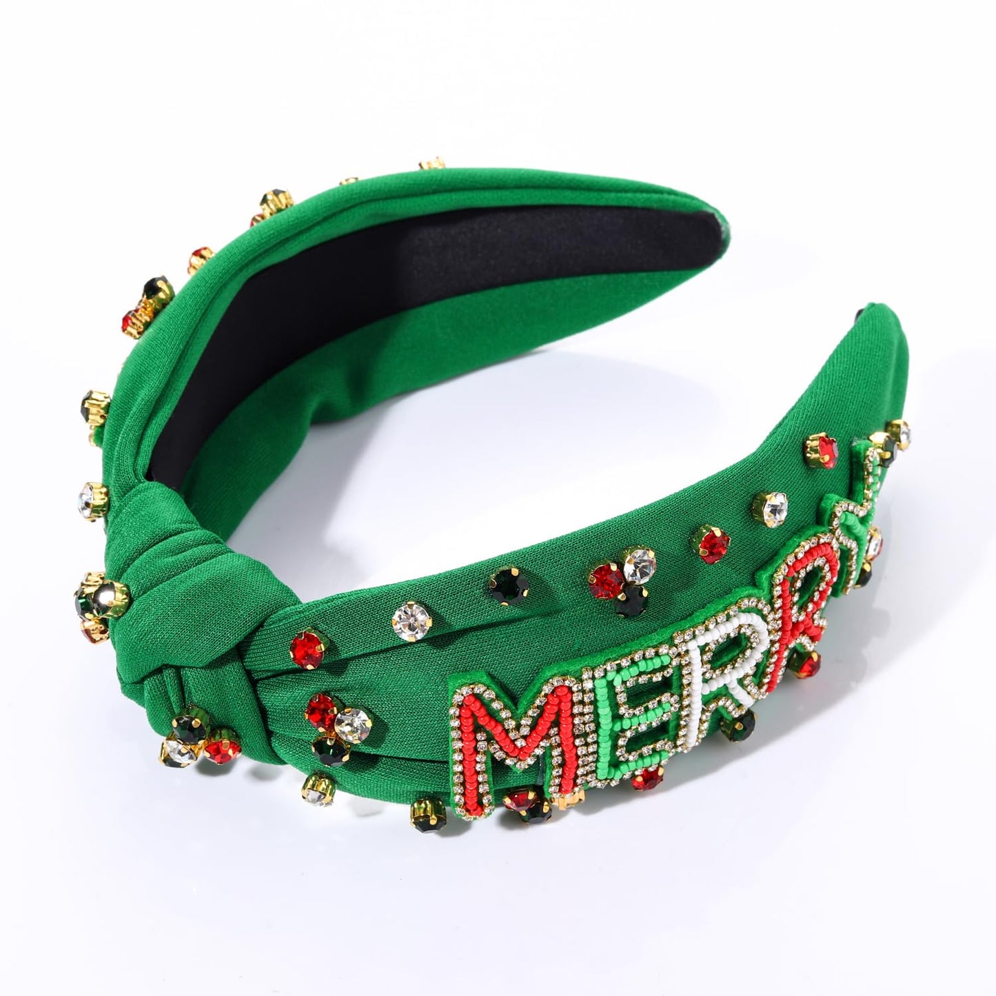 NVENF Jeweled Plaid Headband with Embellished Crystals and Pearls - Knotted Wide Top Knot Hair Accessory for Women, Holiday Outfits & Gifts