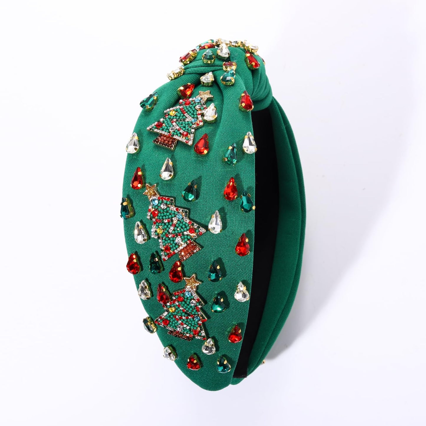 NVENF Jeweled Plaid Headband with Embellished Crystals and Pearls - Knotted Wide Top Knot Hair Accessory for Women, Holiday Outfits & Gifts