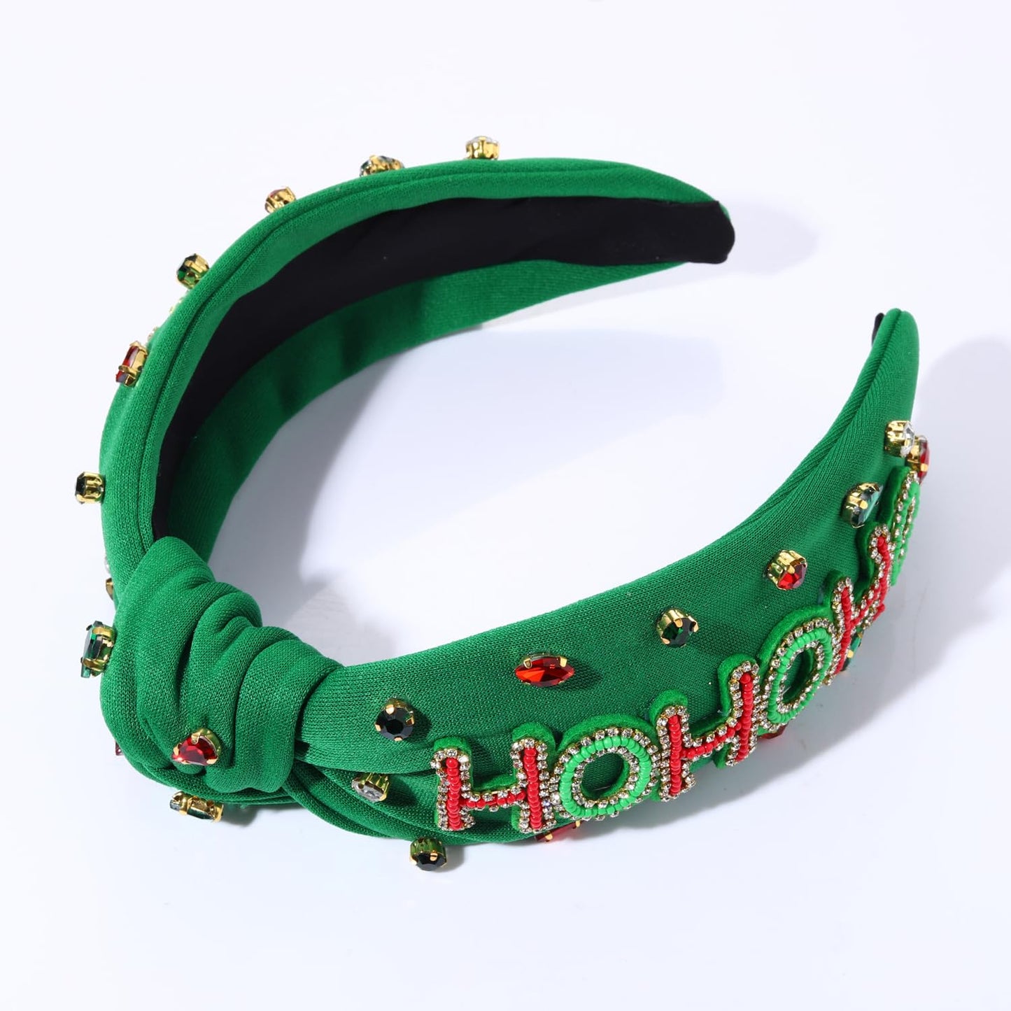 NVENF Jeweled Plaid Headband with Embellished Crystals and Pearls - Knotted Wide Top Knot Hair Accessory for Women, Holiday Outfits & Gifts