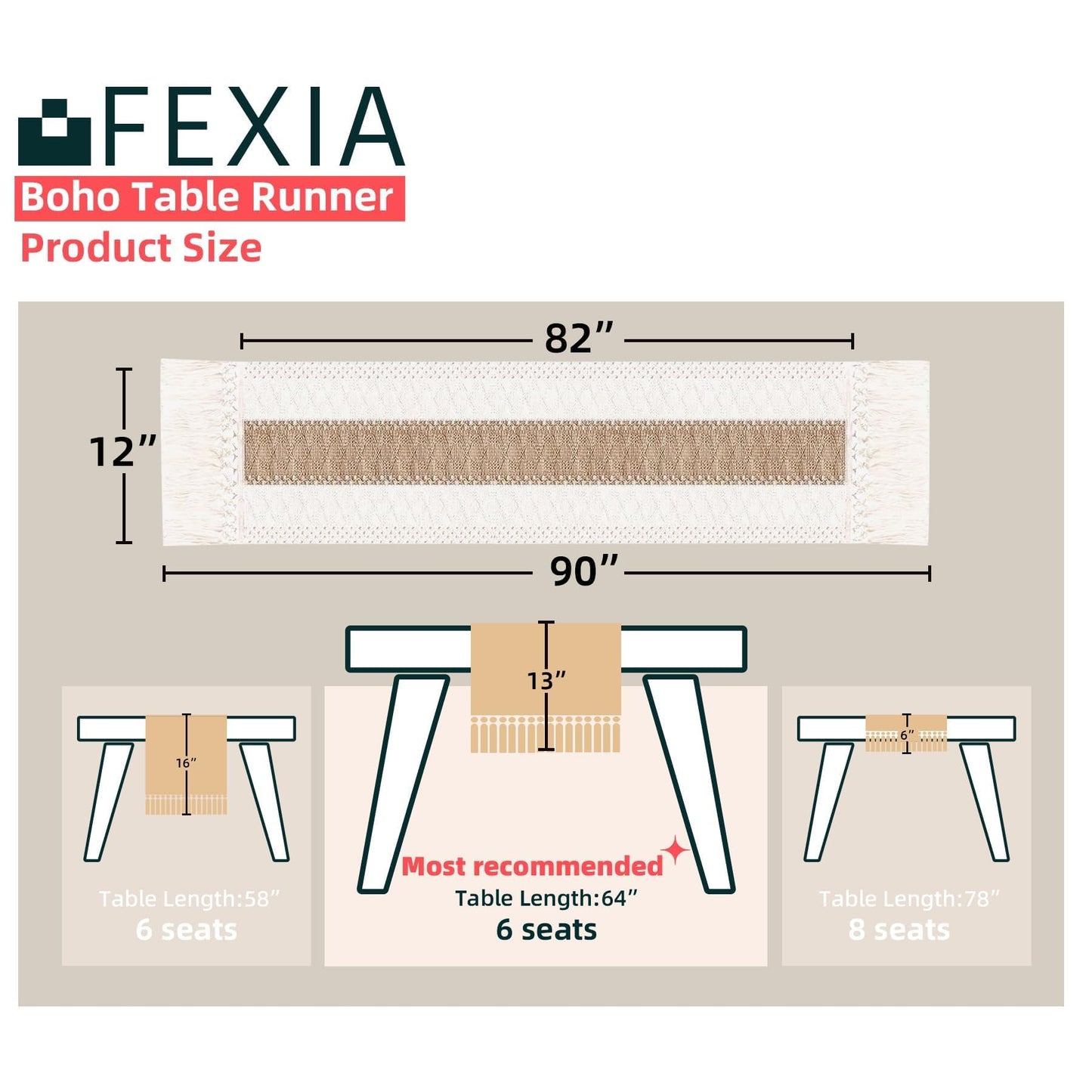 FEXIA Thanksgiving Table Runner for Home Decor with Tassels 72 Inches Long Farmhouse Rustic Boho Table Runner Macrame Burlap Fall Table Decoration for Living Room Bridal Shower(12x72 Inches)