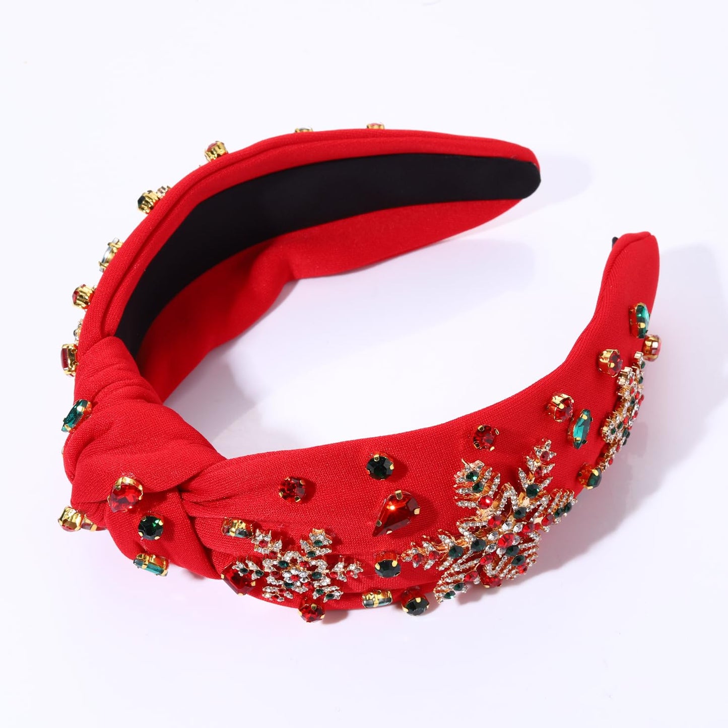 NVENF Jeweled Plaid Headband with Embellished Crystals and Pearls - Knotted Wide Top Knot Hair Accessory for Women, Holiday Outfits & Gifts
