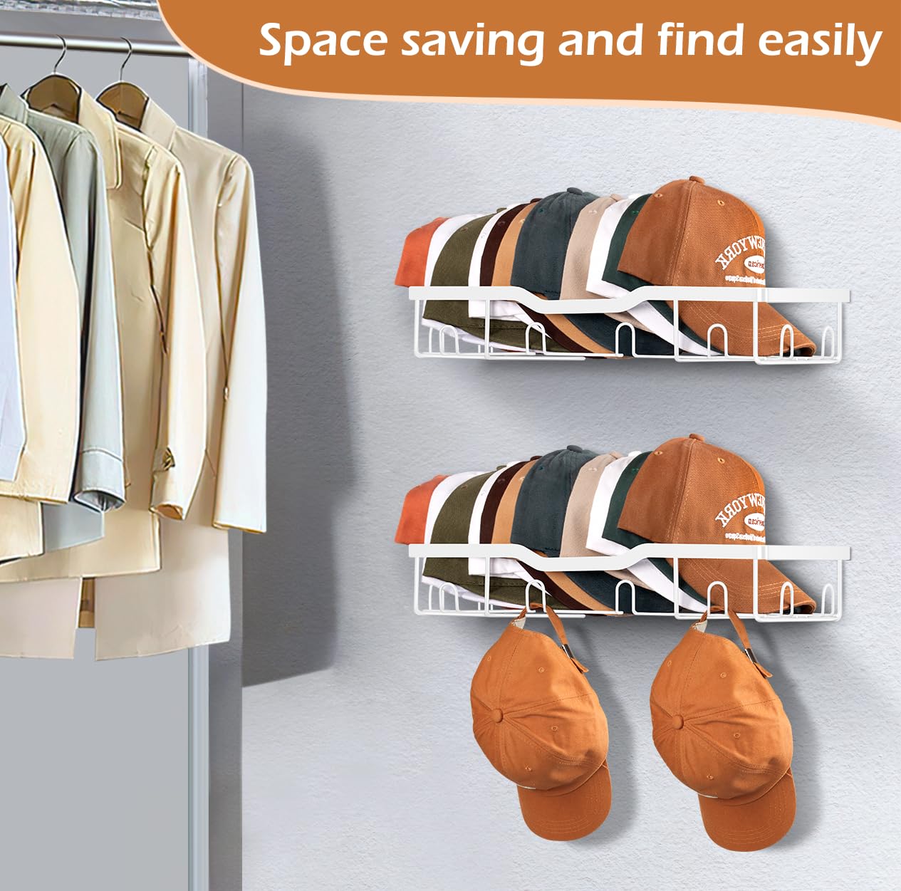 KEETDY Metal Hat Racks for Baseball Caps Wall Hat Organizer Fit 20 Caps Holder, 2 Packs Sturdy Wall Mounted Hat Storage Organizer, Black