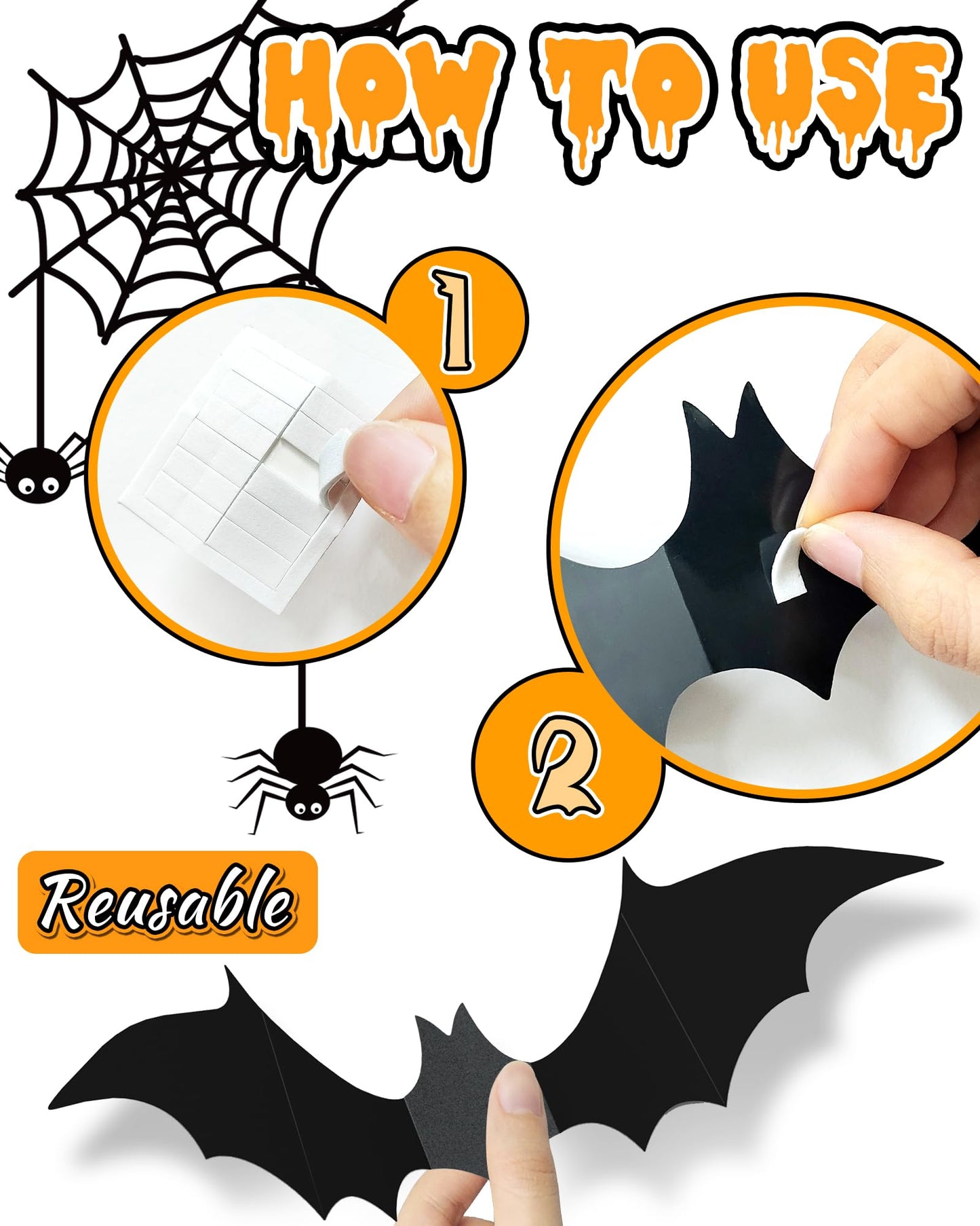 120 Pcs Halloween Decorations 3D Bats Decor, 4 Sizes Scary Halloween Decor Indoor Bat Stickers Halloween Decorations for Bedroom Bathroom Door Wall Decor Halloween Party Decorations