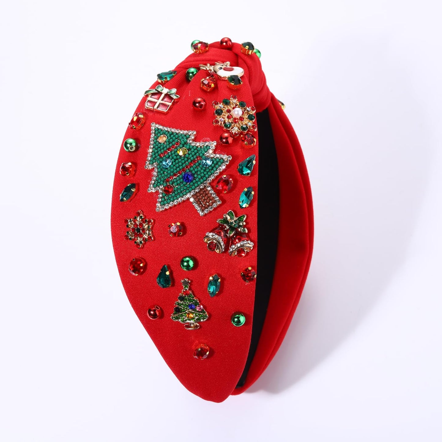 NVENF Jeweled Plaid Headband with Embellished Crystals and Pearls - Knotted Wide Top Knot Hair Accessory for Women, Holiday Outfits & Gifts