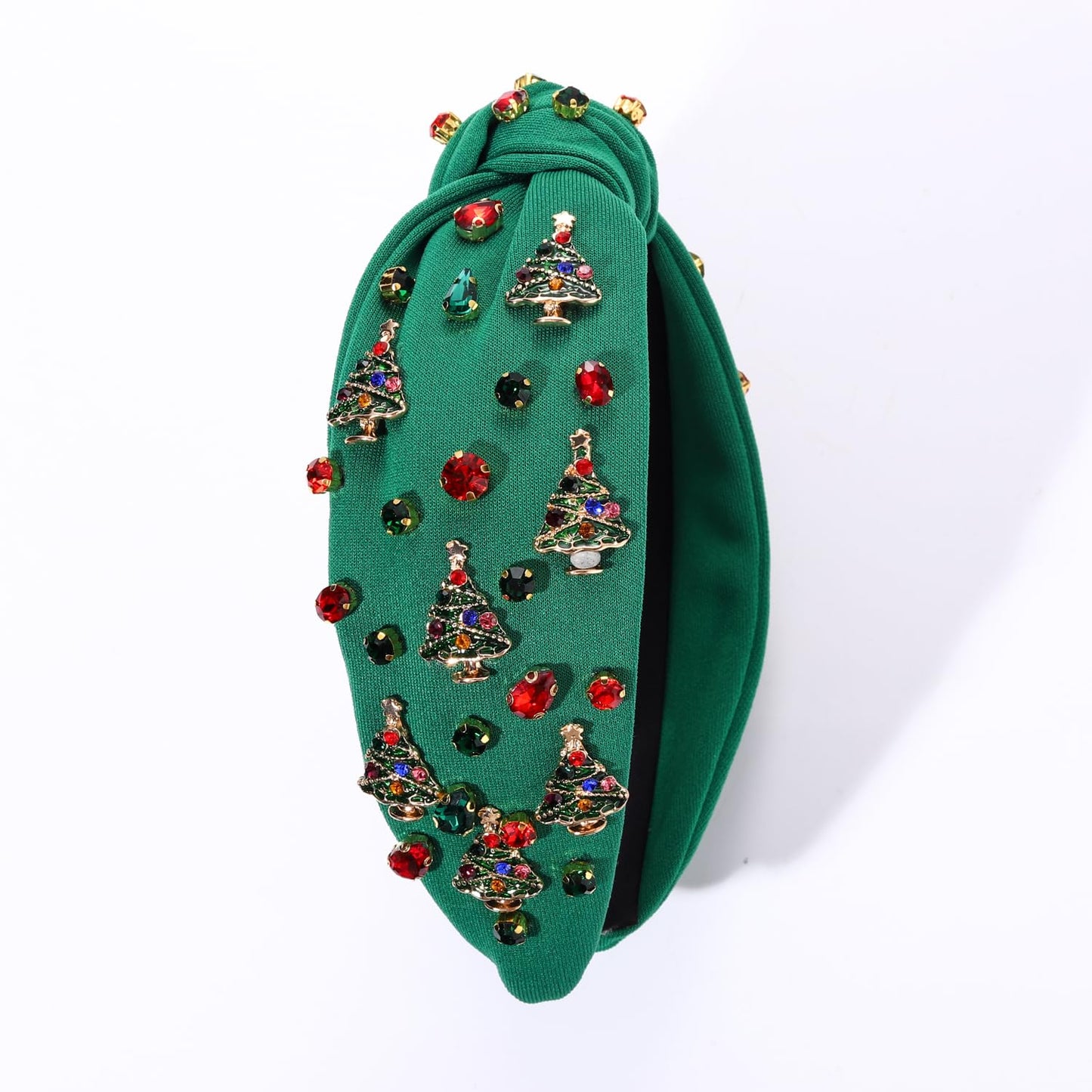 NVENF Jeweled Plaid Headband with Embellished Crystals and Pearls - Knotted Wide Top Knot Hair Accessory for Women, Holiday Outfits & Gifts