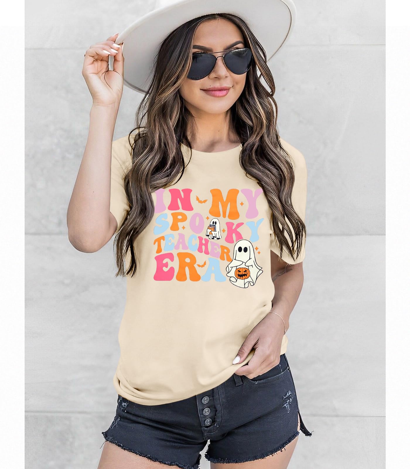 Halloween Teacher Shirt Women Spooky Teacher T-Shirt Teacher Life Tee Halloween Season Long Sleeve Tops