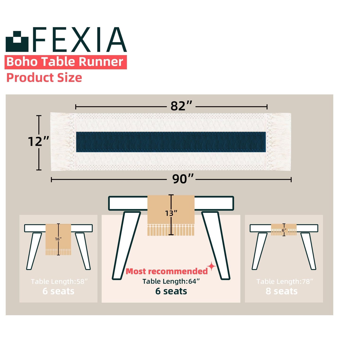 FEXIA Thanksgiving Table Runner for Home Decor with Tassels 72 Inches Long Farmhouse Rustic Boho Table Runner Macrame Burlap Fall Table Decoration for Living Room Bridal Shower(12x72 Inches)