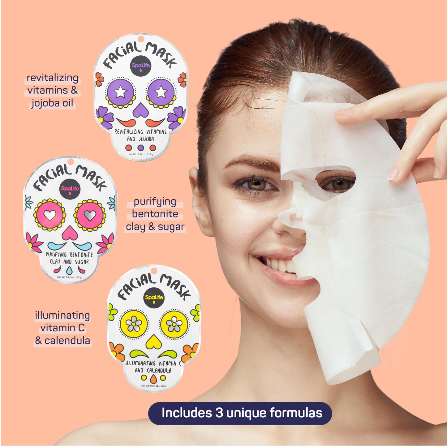 SpaLife Facial Mask Sheet Bundle - Pumpkin, Ghost, Bat - Halloween Character Mask Bundle - Face Masks for Skin Care - Moisturizing Sheet Face Masks - Skincare Pack for Women - Spa Beauty Masks