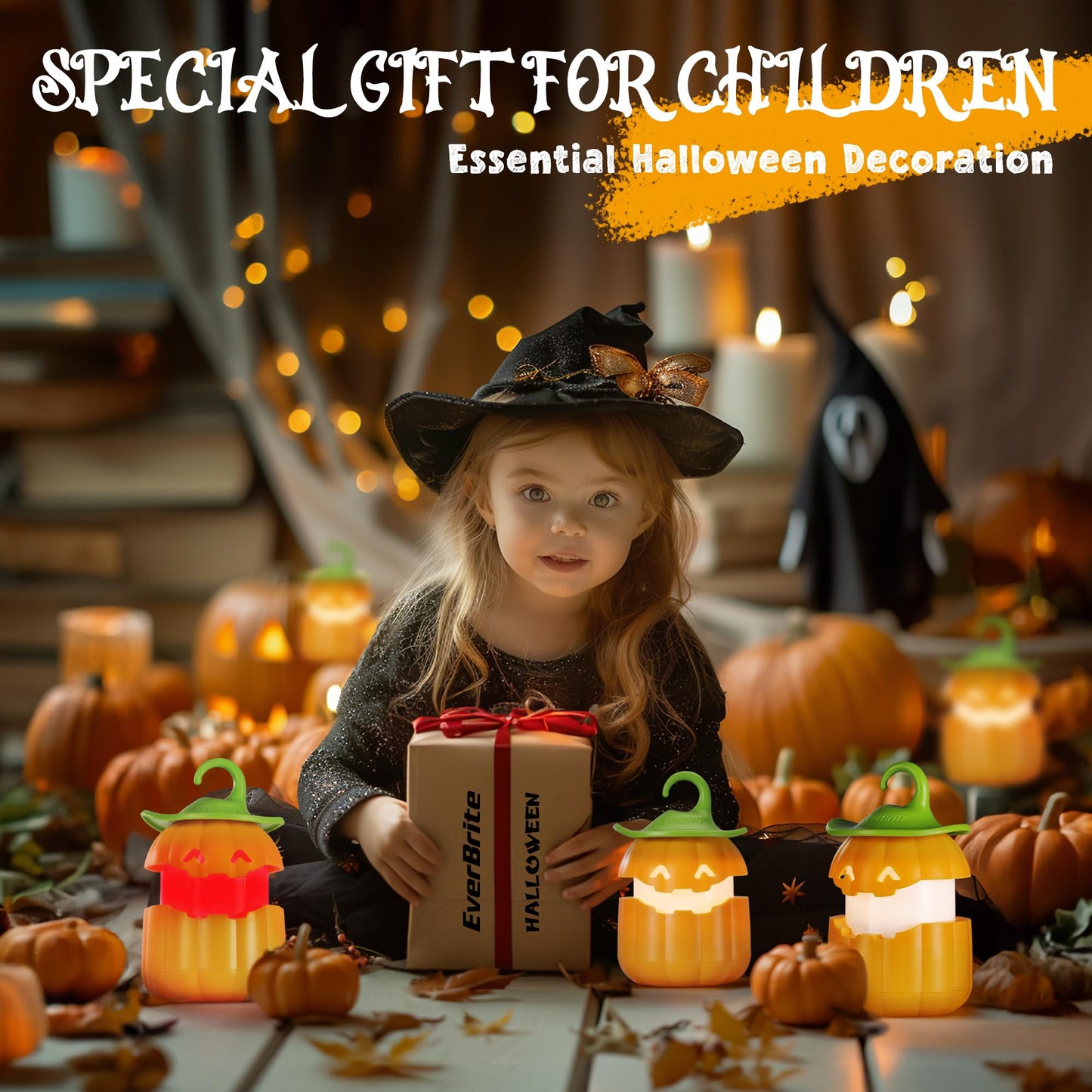 EverBrite 6-Pack Halloween Pumpkin Lantern, Collapsible Jack O Lantern Pumpkins with Lanyard, Halloween Party Favors for Kids, Light up Pumpkin Outdoor for Halloween Party Decoration, Battery Included