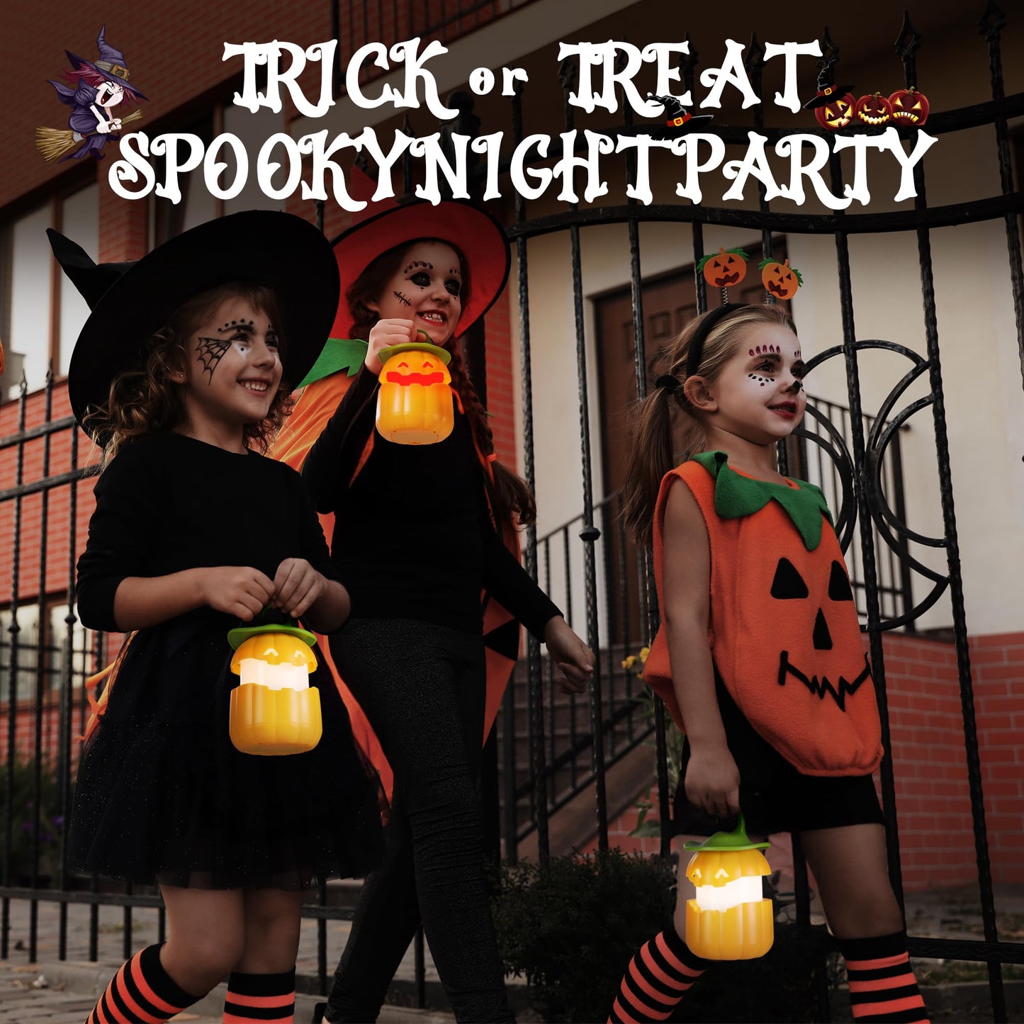 EverBrite 6-Pack Halloween Pumpkin Lantern, Collapsible Jack O Lantern Pumpkins with Lanyard, Halloween Party Favors for Kids, Light up Pumpkin Outdoor for Halloween Party Decoration, Battery Included