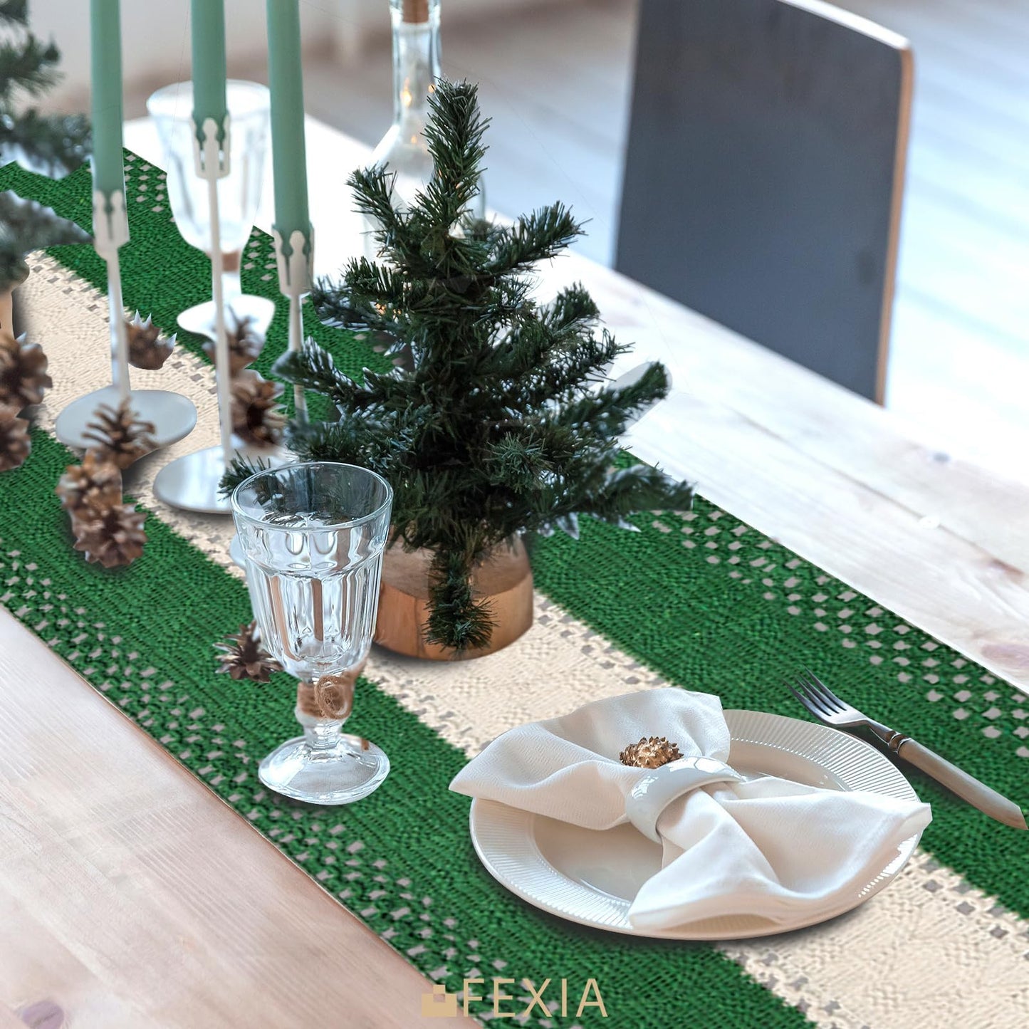 FEXIA Thanksgiving Table Runner for Home Decor with Tassels 72 Inches Long Farmhouse Rustic Boho Table Runner Macrame Burlap Fall Table Decoration for Living Room Bridal Shower(12x72 Inches)