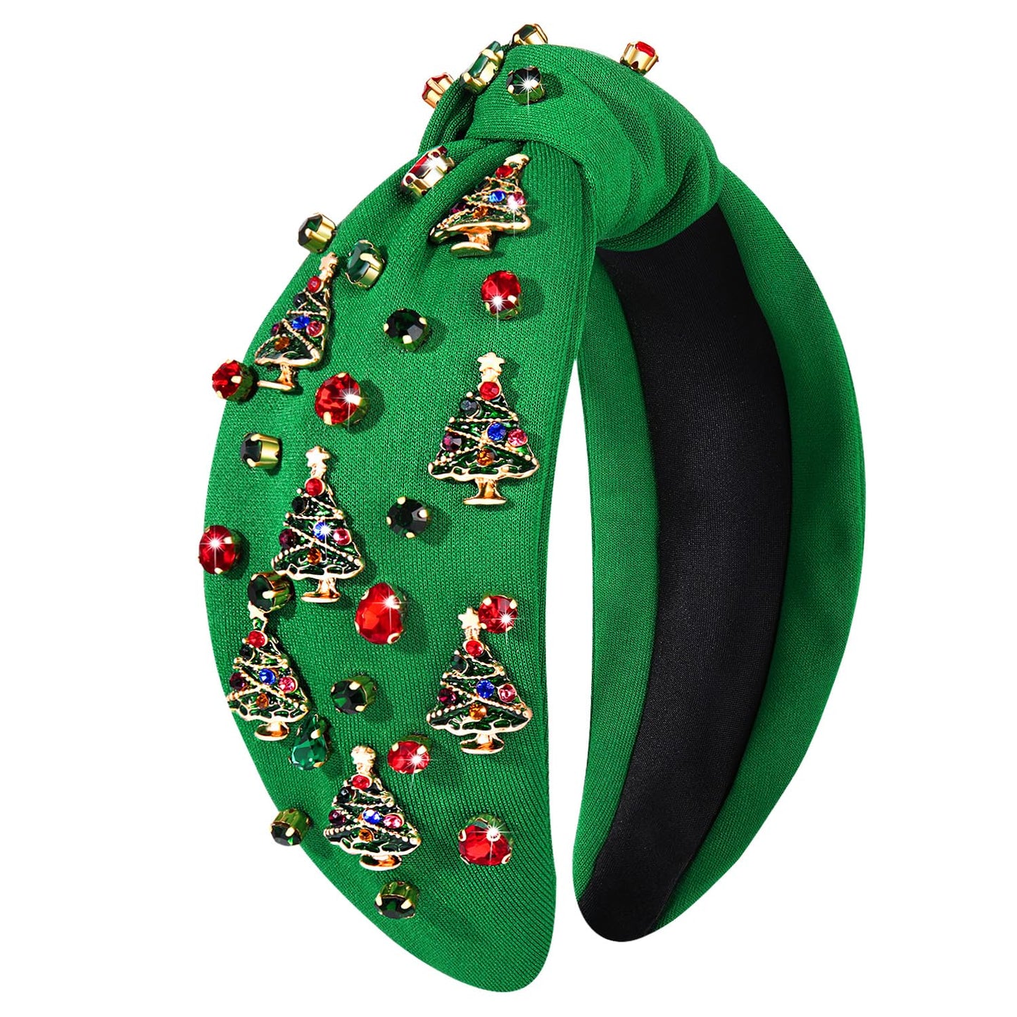 NVENF Jeweled Plaid Headband with Embellished Crystals and Pearls - Knotted Wide Top Knot Hair Accessory for Women, Holiday Outfits & Gifts