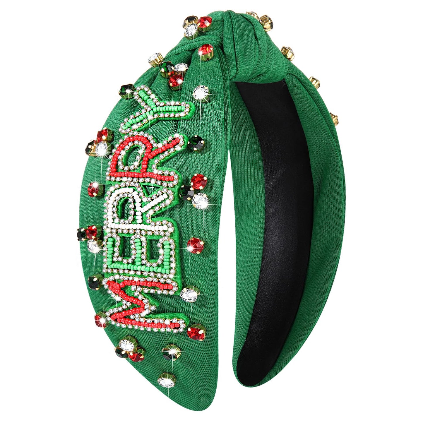 NVENF Jeweled Plaid Headband with Embellished Crystals and Pearls - Knotted Wide Top Knot Hair Accessory for Women, Holiday Outfits & Gifts