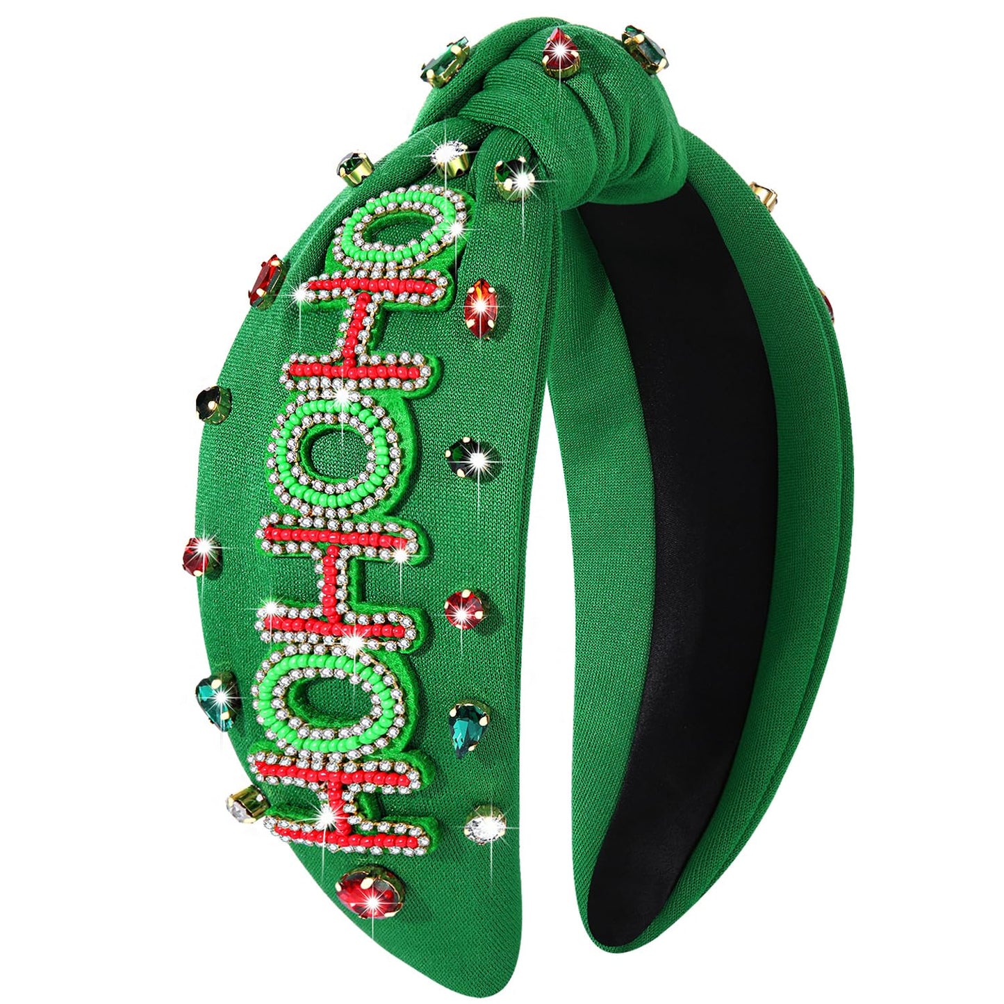 NVENF Jeweled Plaid Headband with Embellished Crystals and Pearls - Knotted Wide Top Knot Hair Accessory for Women, Holiday Outfits & Gifts
