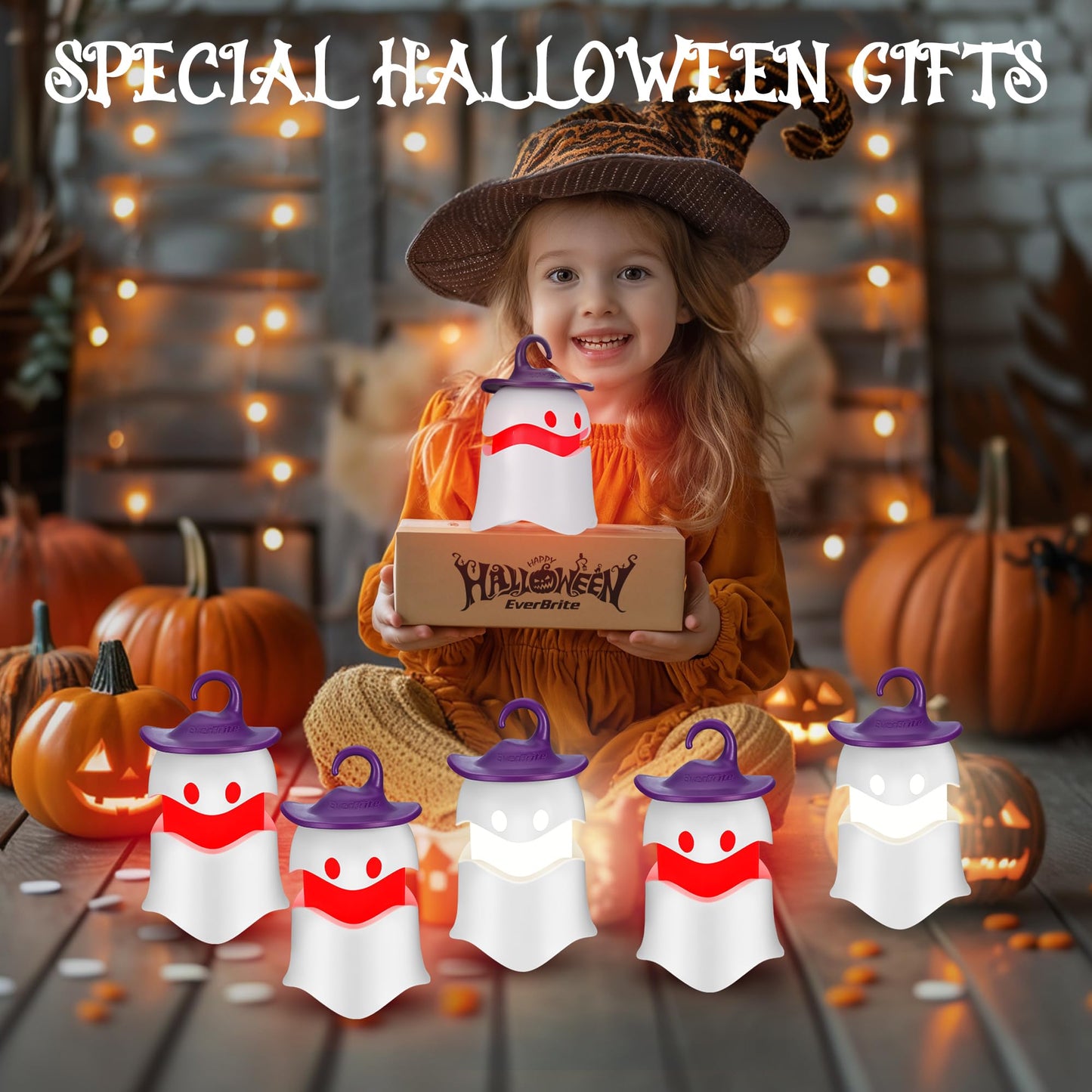 EverBrite 6-Pack Halloween Pumpkin Lantern, Collapsible Jack O Lantern Pumpkins with Lanyard, Halloween Party Favors for Kids, Light up Pumpkin Outdoor for Halloween Party Decoration, Battery Included