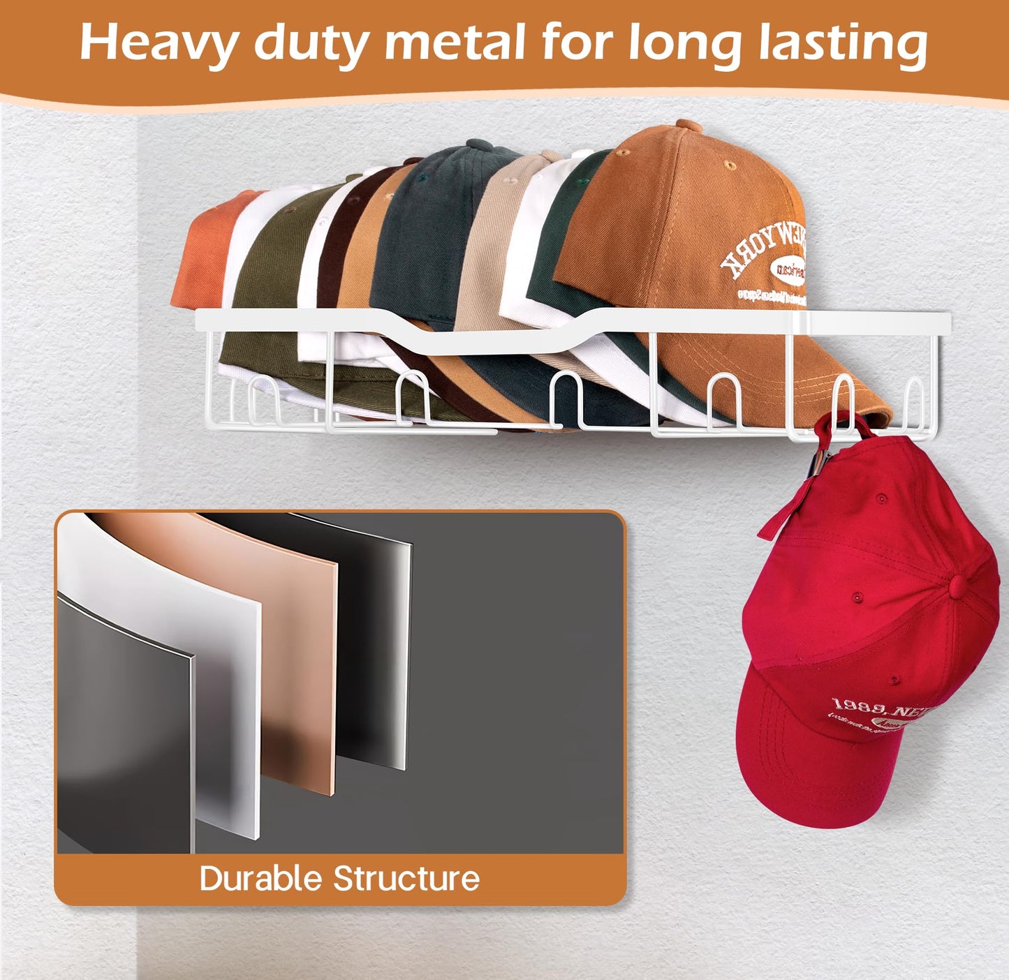 KEETDY Metal Hat Racks for Baseball Caps Wall Hat Organizer Fit 20 Caps Holder, 2 Packs Sturdy Wall Mounted Hat Storage Organizer, Black