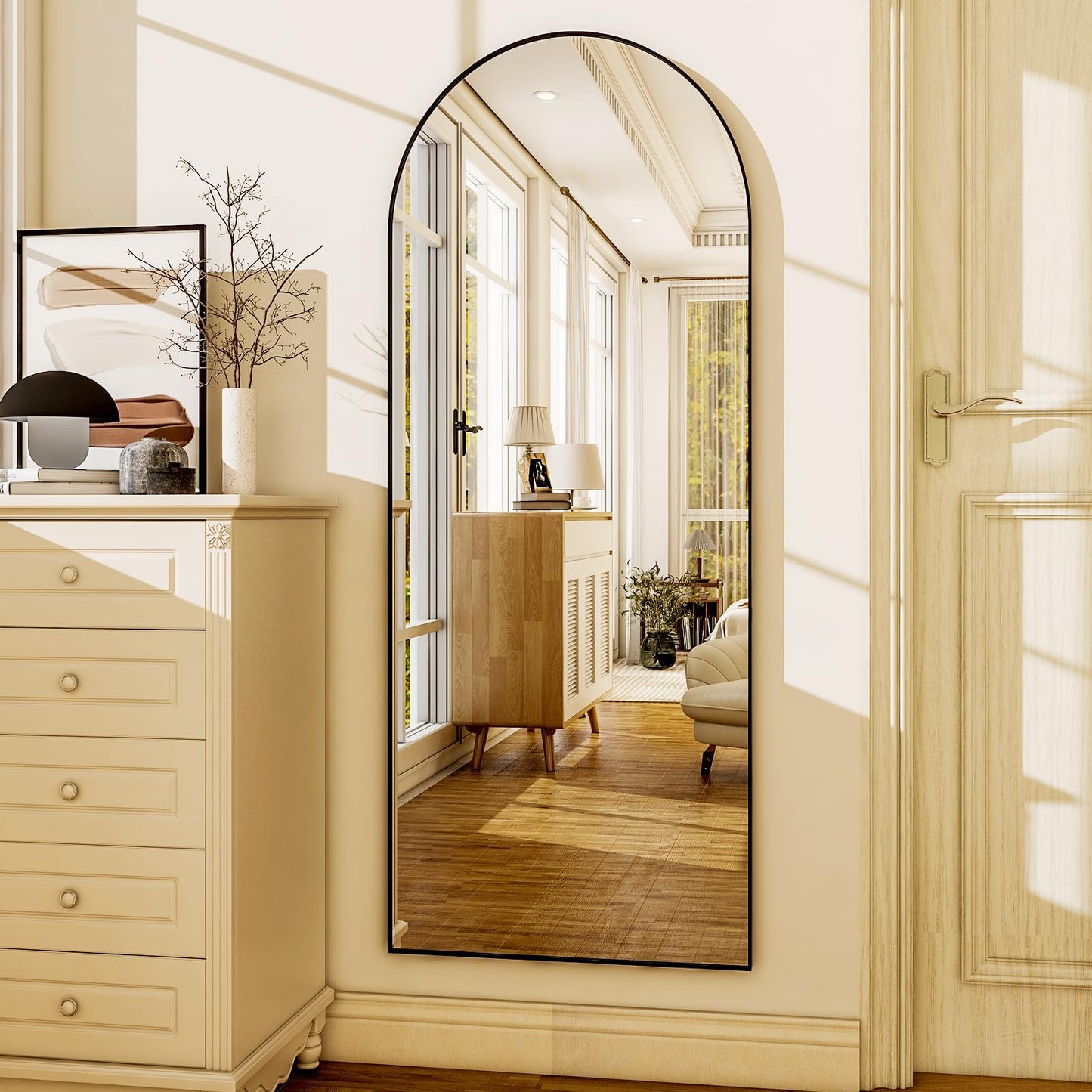 HARRITPURE 64"x21" Arched Full Length Mirror Free Standing Leaning Mirror Hanging Mounted Mirror Aluminum Frame Modern Simple Home Decor for Living Room Bedroom Cloakroom, Gold
