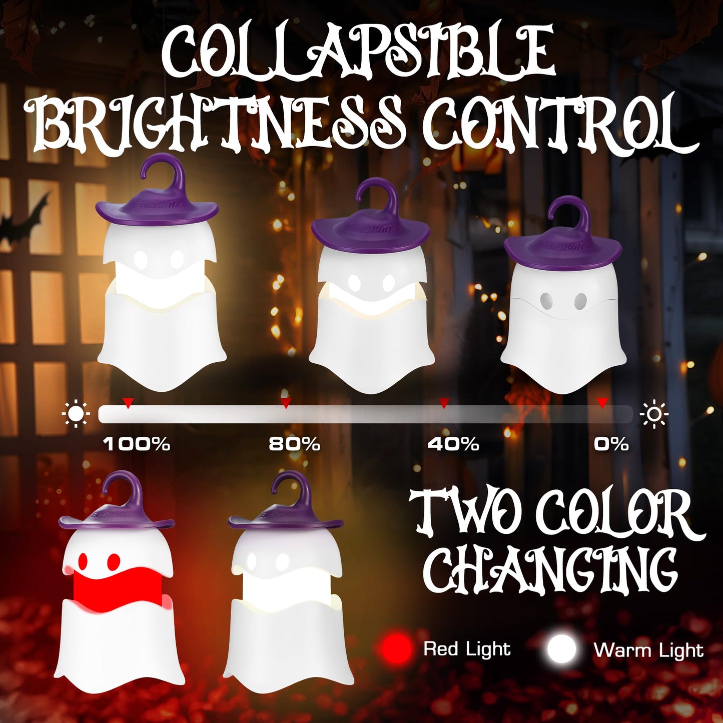 EverBrite 6-Pack Halloween Pumpkin Lantern, Collapsible Jack O Lantern Pumpkins with Lanyard, Halloween Party Favors for Kids, Light up Pumpkin Outdoor for Halloween Party Decoration, Battery Included