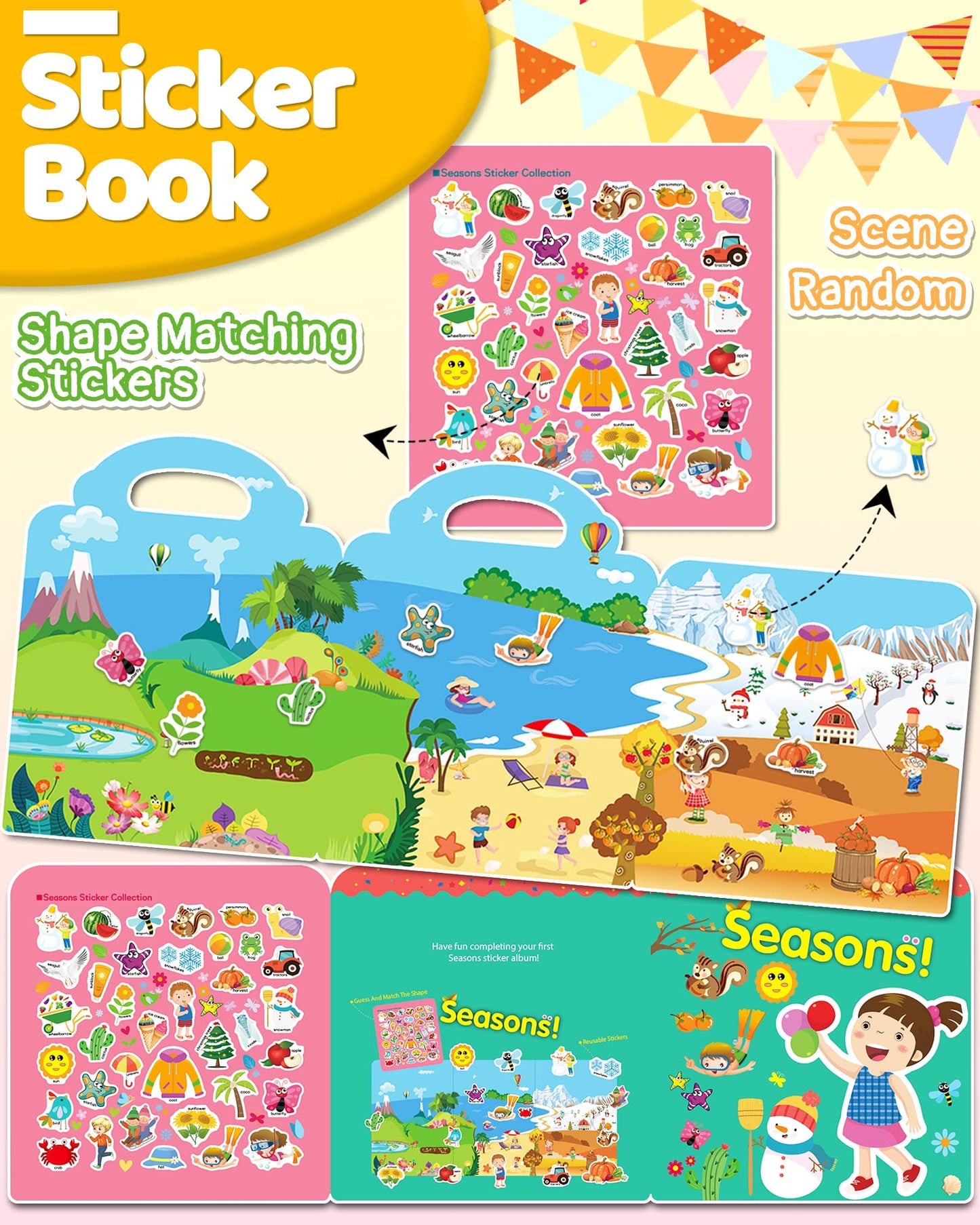 Benresive Halloween Reusable Sticker Book for Toddlers 2-4 Year, Travel Halloween Stickers for Kids, Waterproof Sticker Books for Toddlers 1-3, 38 Pcs Crafts Activities for Todddlers 1-3 2-4 3-5