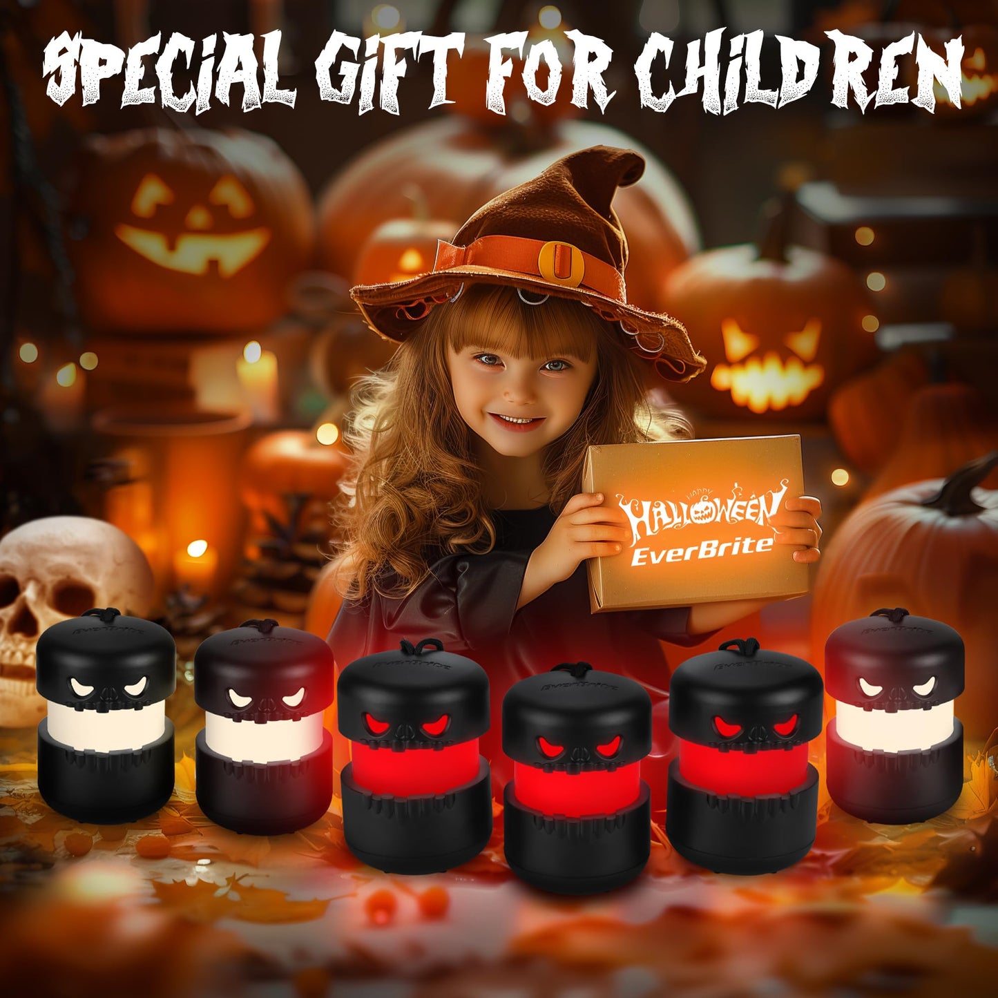 EverBrite 6-Pack Halloween Pumpkin Lantern, Collapsible Jack O Lantern Pumpkins with Lanyard, Halloween Party Favors for Kids, Light up Pumpkin Outdoor for Halloween Party Decoration, Battery Included