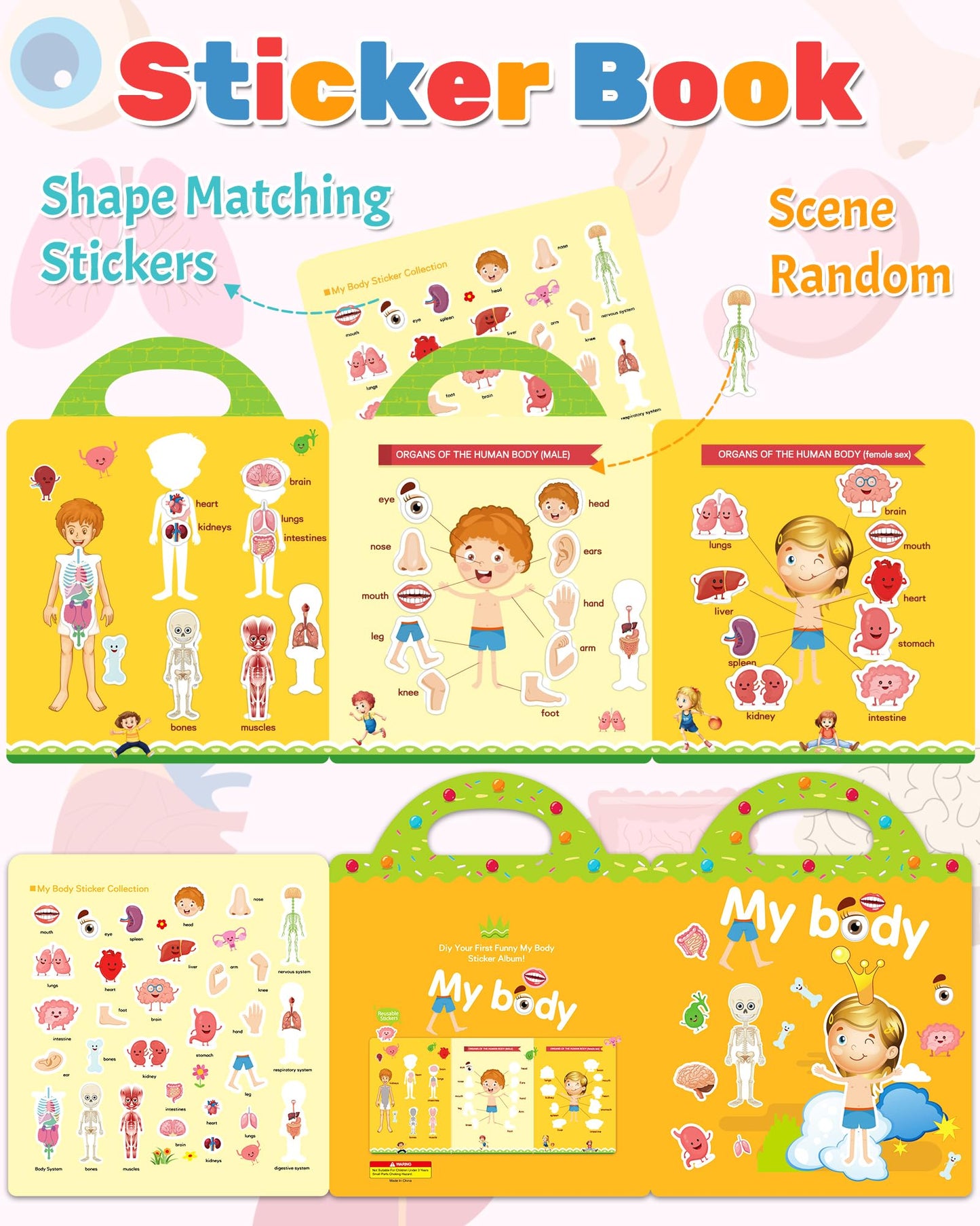 Benresive Halloween Reusable Sticker Book for Toddlers 2-4 Year, Travel Halloween Stickers for Kids, Waterproof Sticker Books for Toddlers 1-3, 38 Pcs Crafts Activities for Todddlers 1-3 2-4 3-5